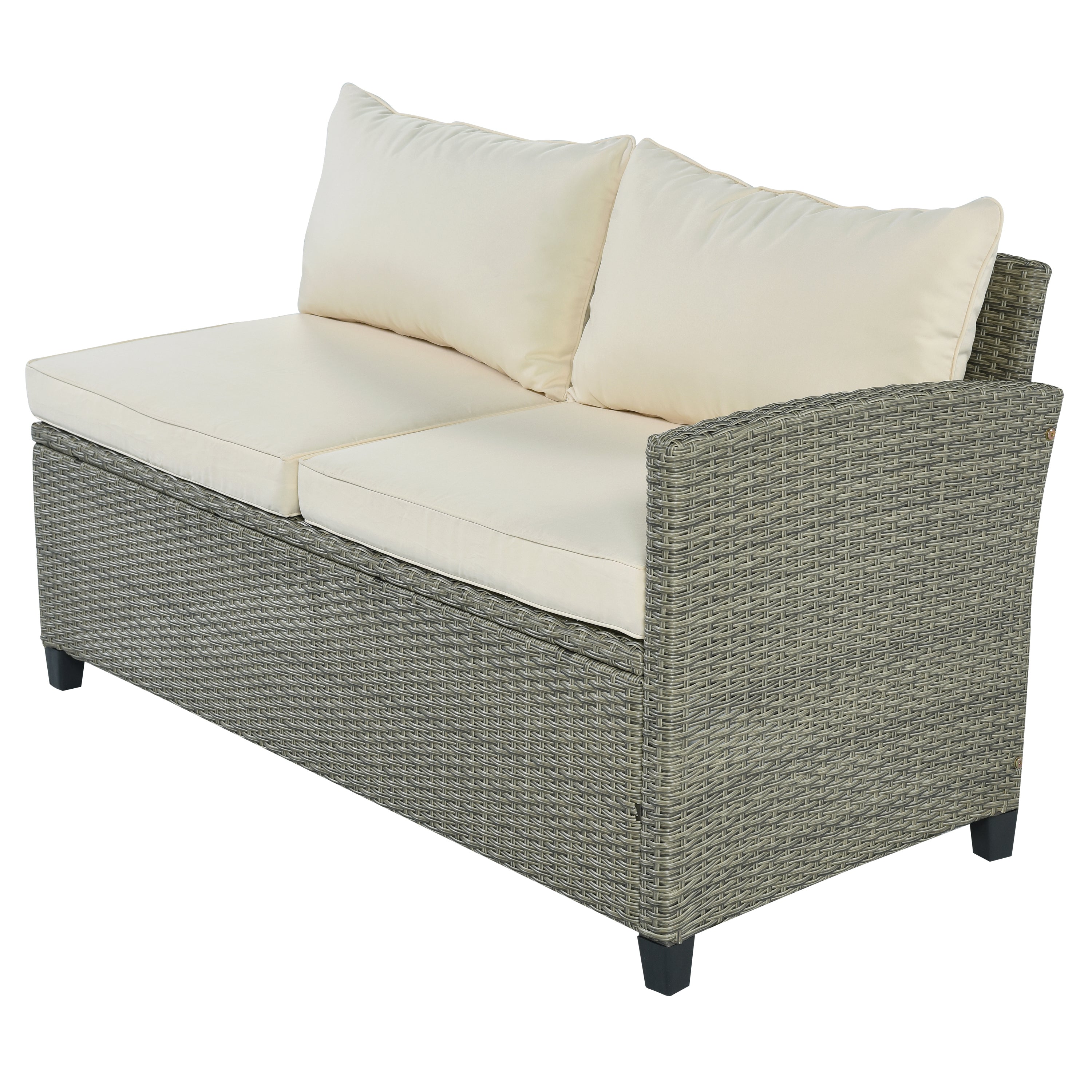 5 Piece Outdoor Rattan Reversible Patio Sofa with Coffee Table,Cushions and Single Chair