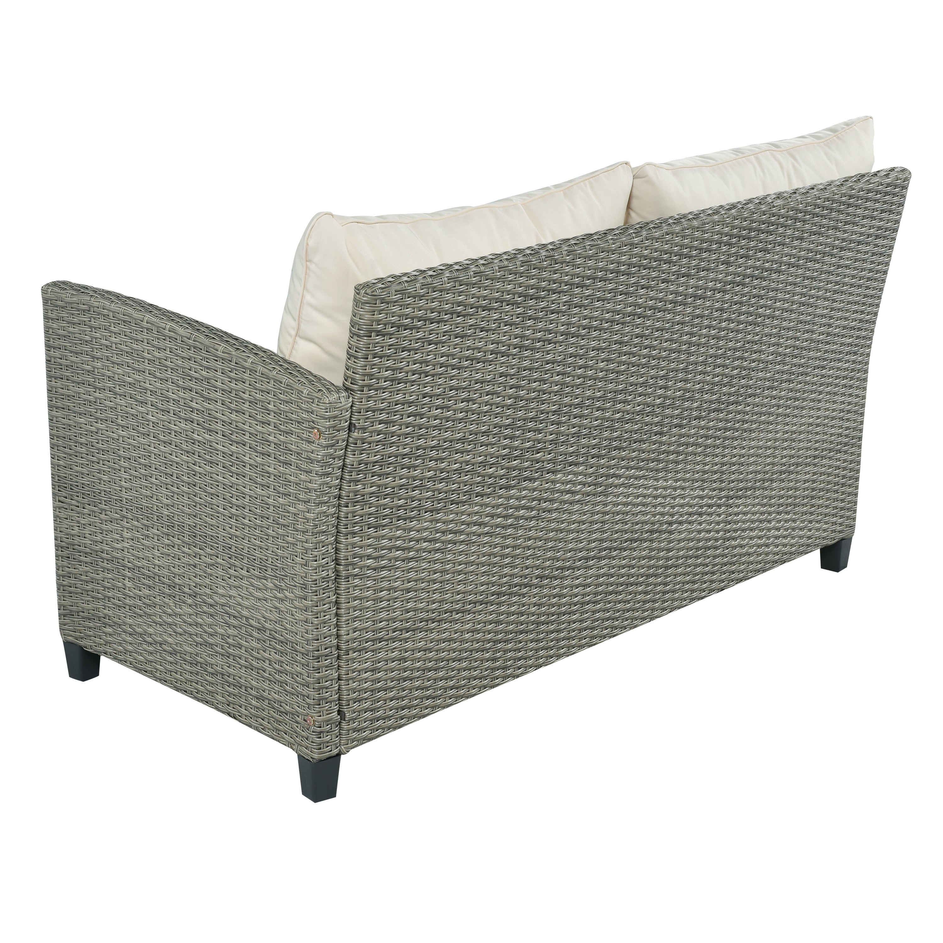 5 Piece Outdoor Rattan Reversible Patio Sofa with Coffee Table,Cushions and Single Chair