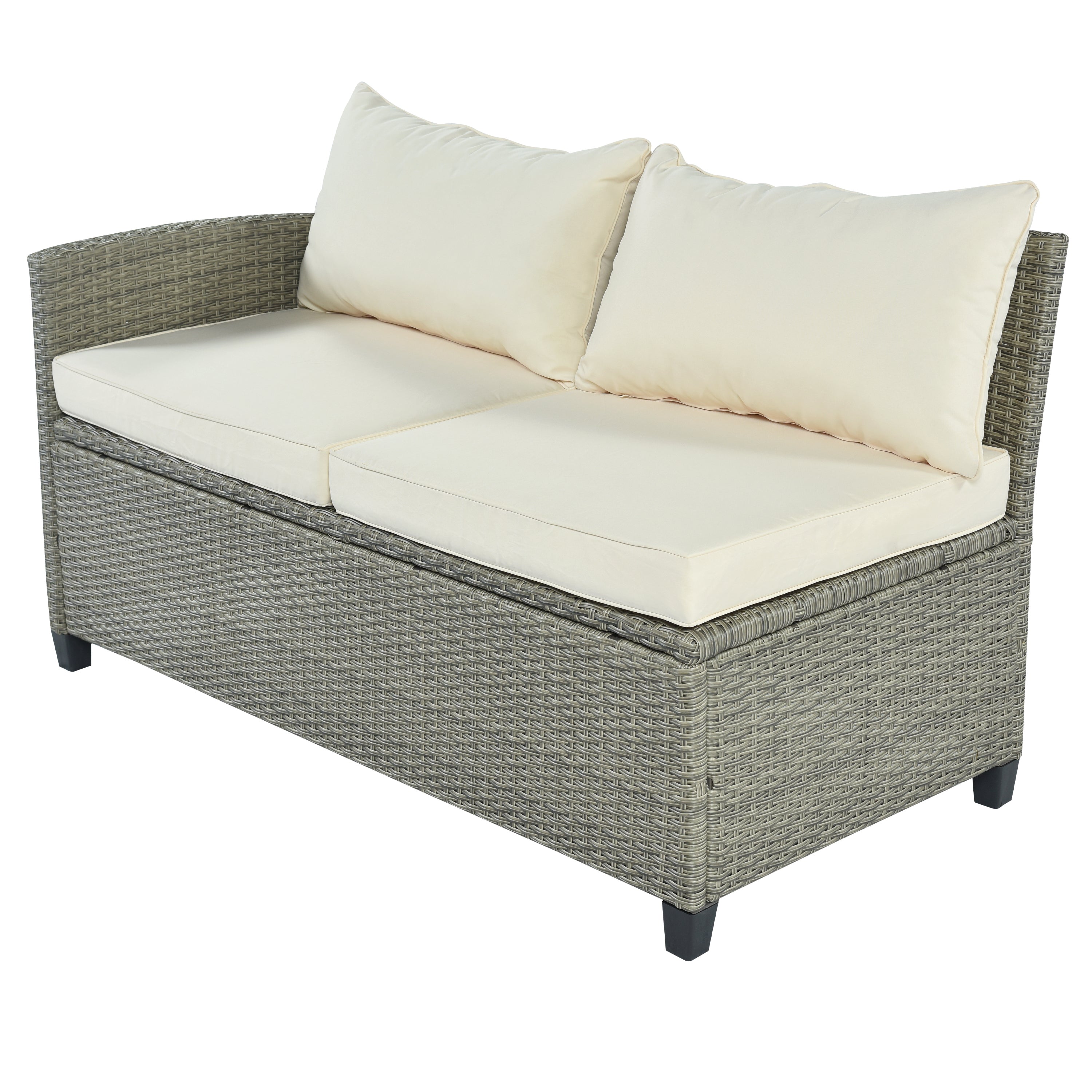 5 Piece Outdoor Rattan Reversible Patio Sofa with Coffee Table,Cushions and Single Chair