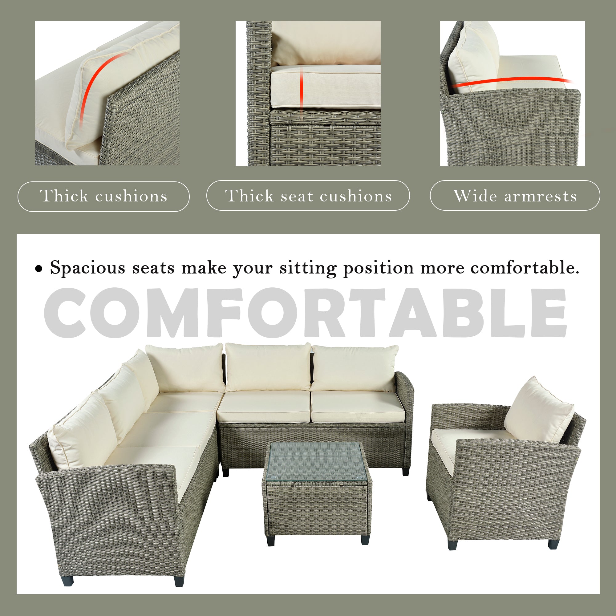 5 Piece Outdoor Rattan Reversible Patio Sofa with Coffee Table,Cushions and Single Chair