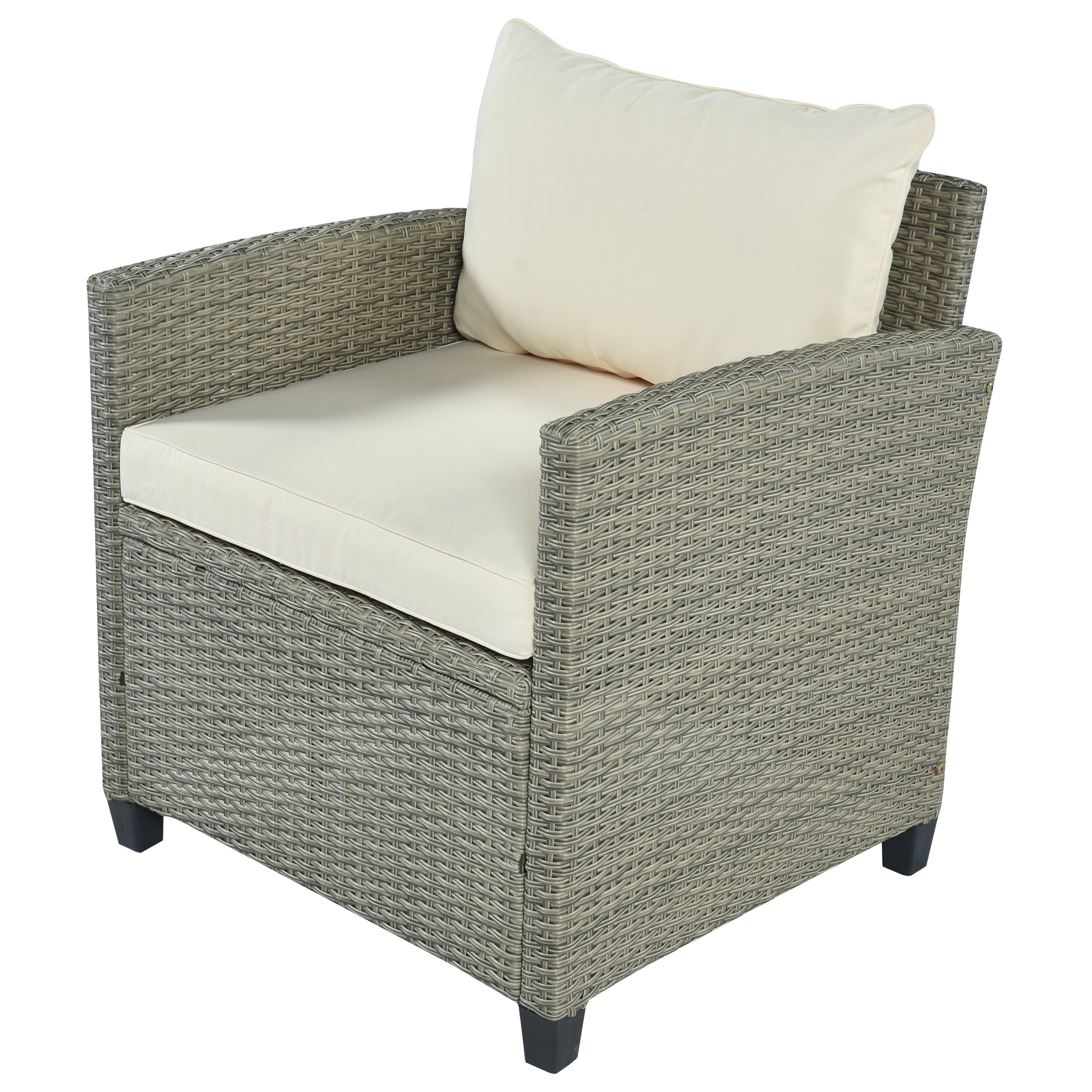 5 Piece Outdoor Rattan Reversible Patio Sofa with Coffee Table,Cushions and Single Chair