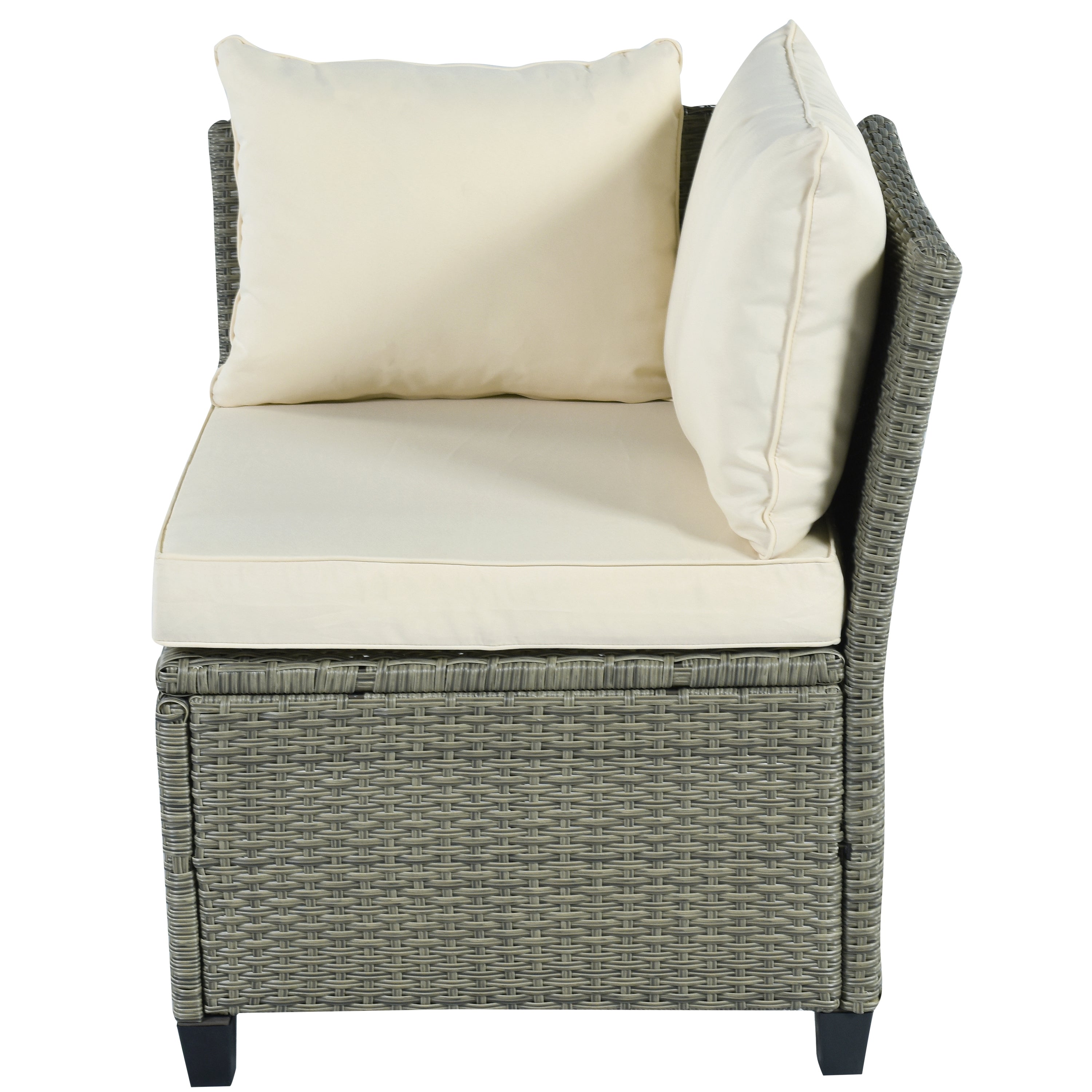 5 Piece Outdoor Rattan Reversible Patio Sofa with Coffee Table,Cushions and Single Chair