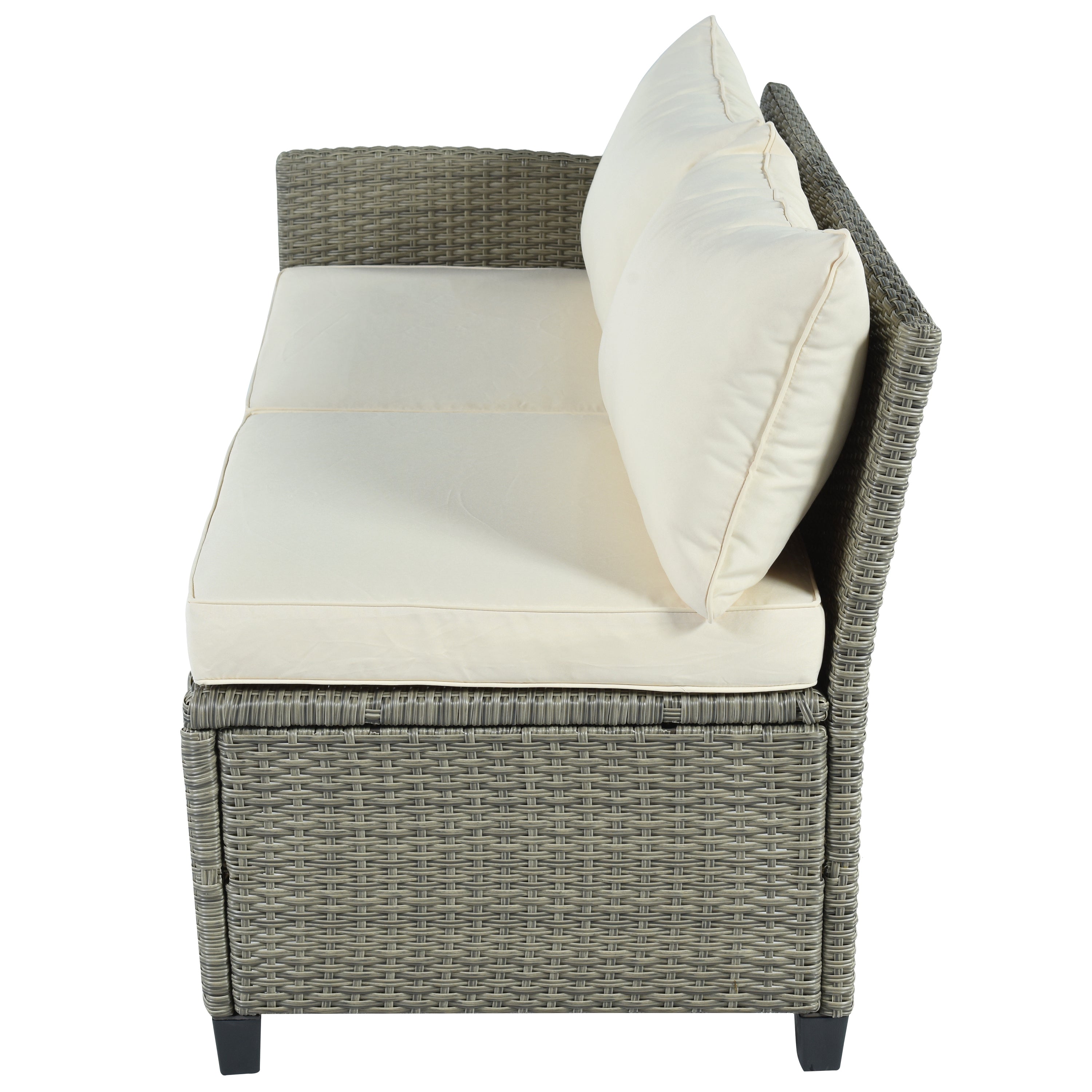 5 Piece Outdoor Rattan Reversible Patio Sofa with Coffee Table,Cushions and Single Chair