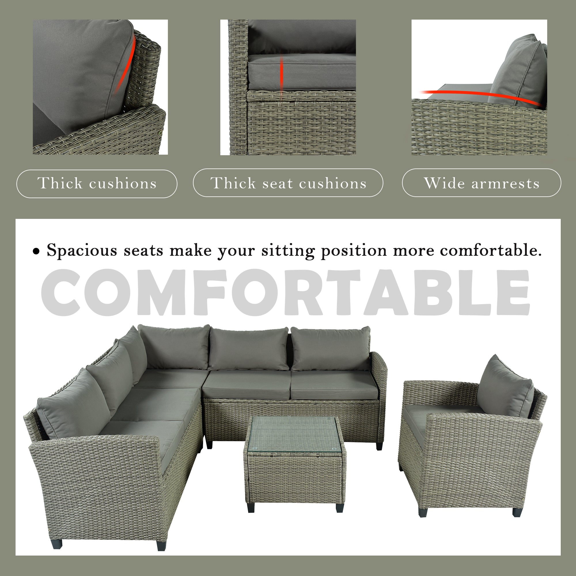 5 Piece Outdoor Rattan Reversible Patio Sofa with Coffee Table,Cushions and Single Chair