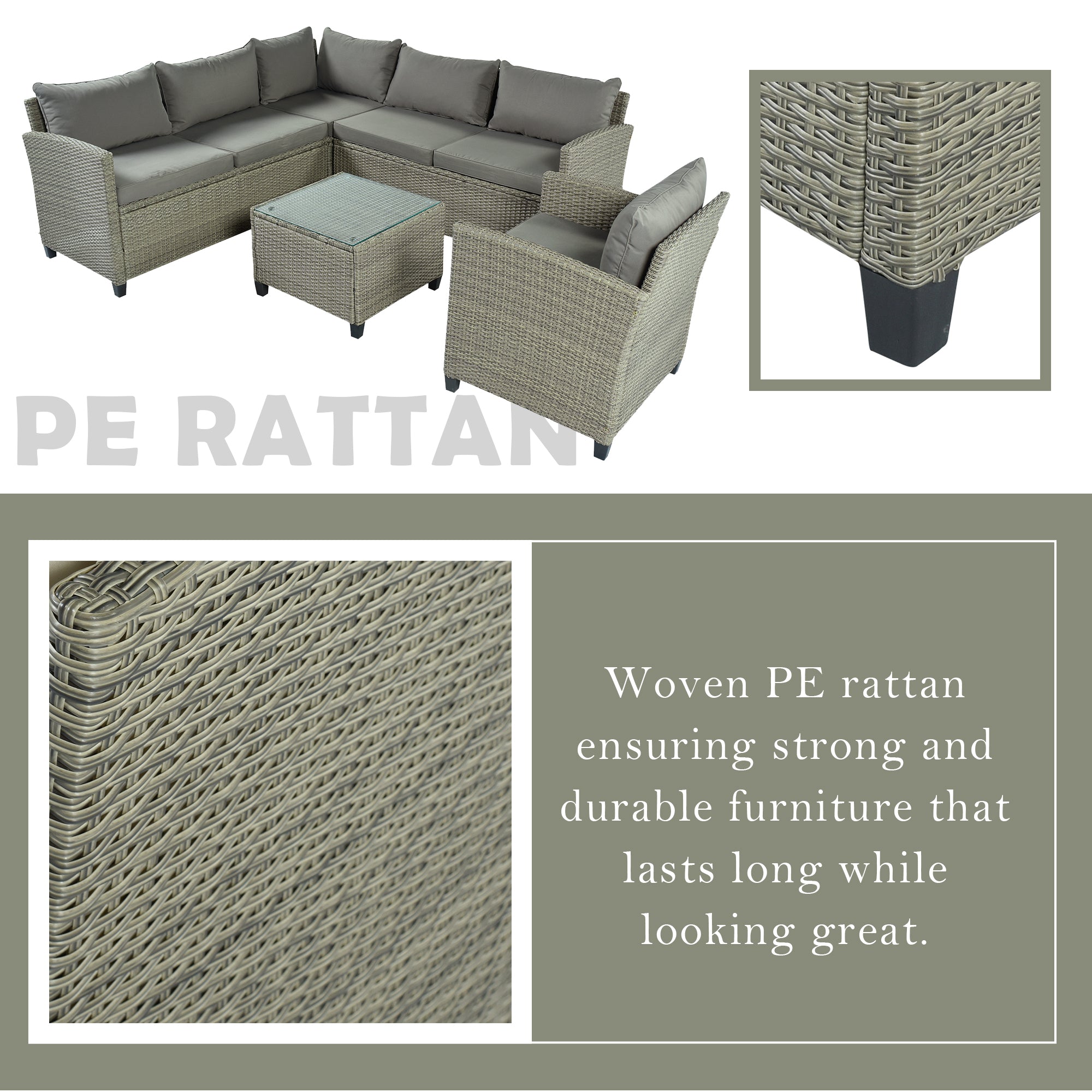 5 Piece Outdoor Rattan Reversible Patio Sofa with Coffee Table,Cushions and Single Chair