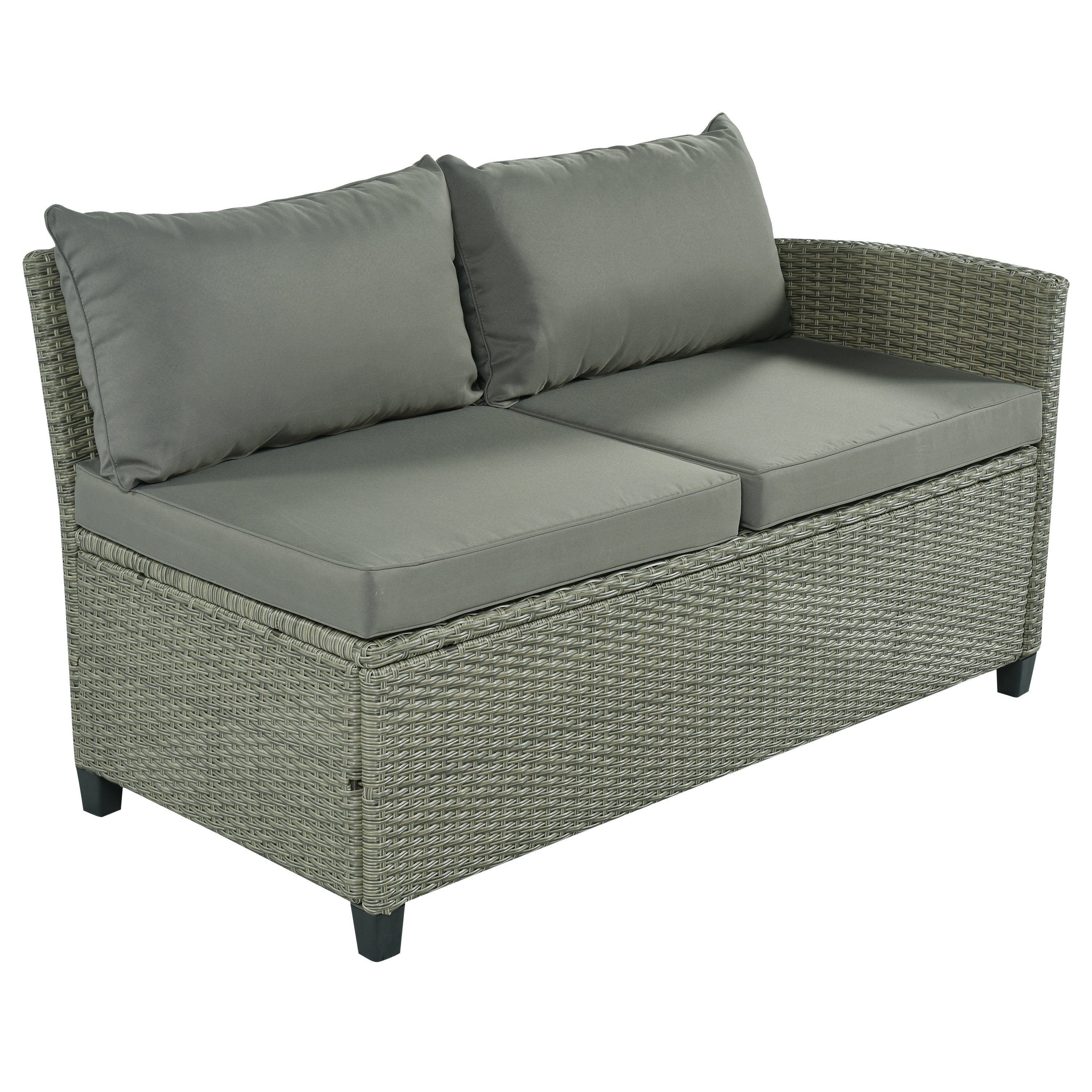 5 Piece Outdoor Rattan Reversible Patio Sofa with Coffee Table,Cushions and Single Chair