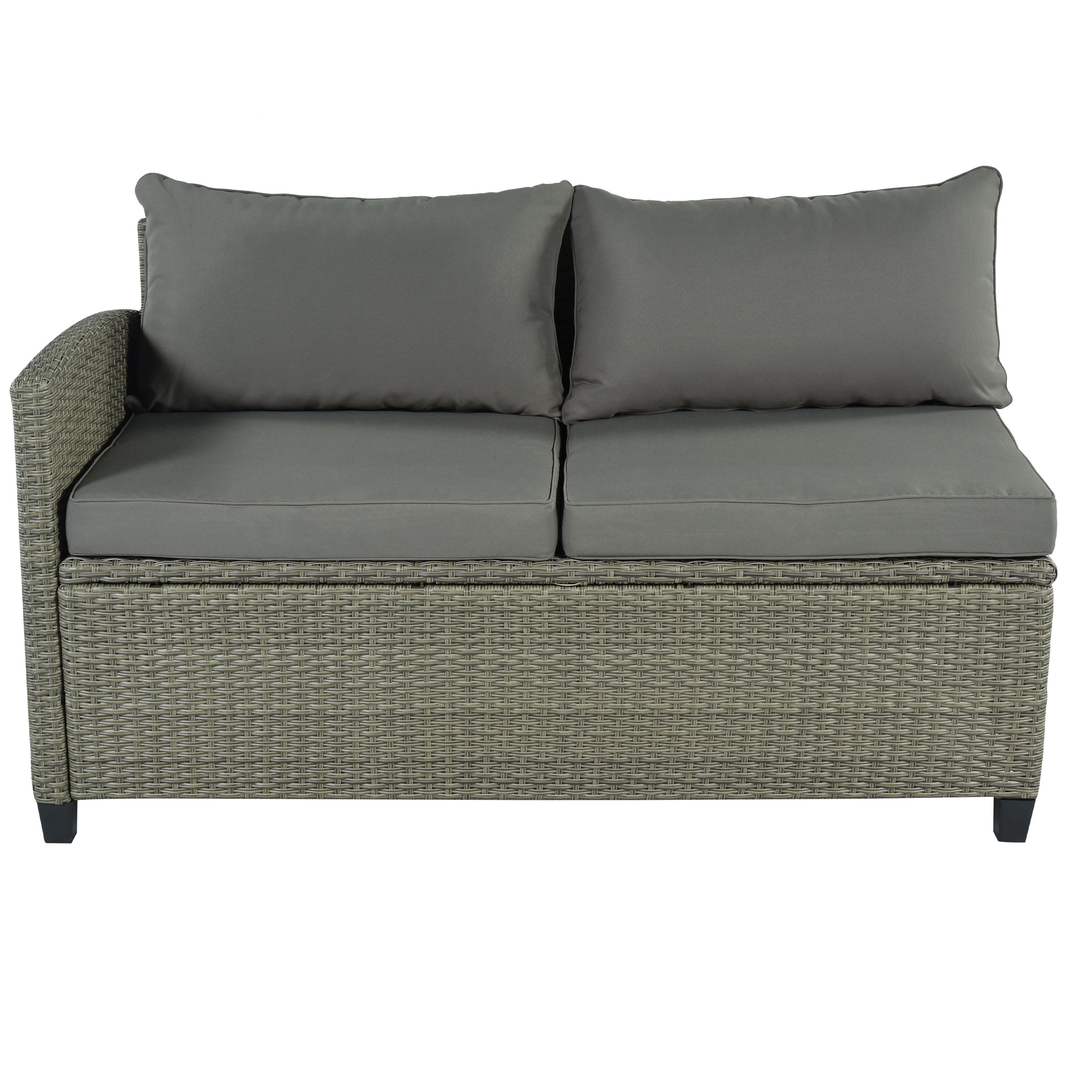 5 Piece Outdoor Rattan Reversible Patio Sofa with Coffee Table,Cushions and Single Chair