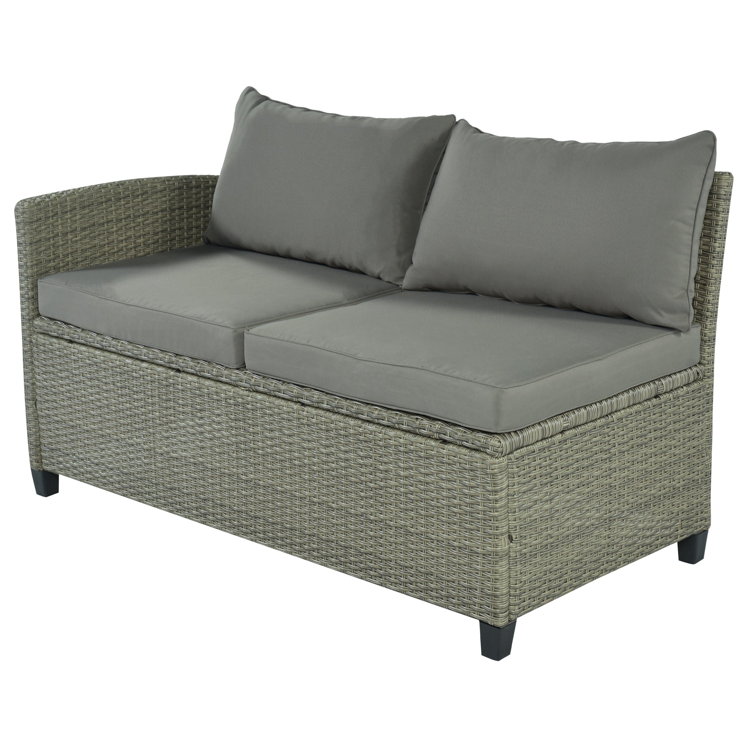 5 Piece Outdoor Rattan Reversible Patio Sofa with Coffee Table,Cushions and Single Chair
