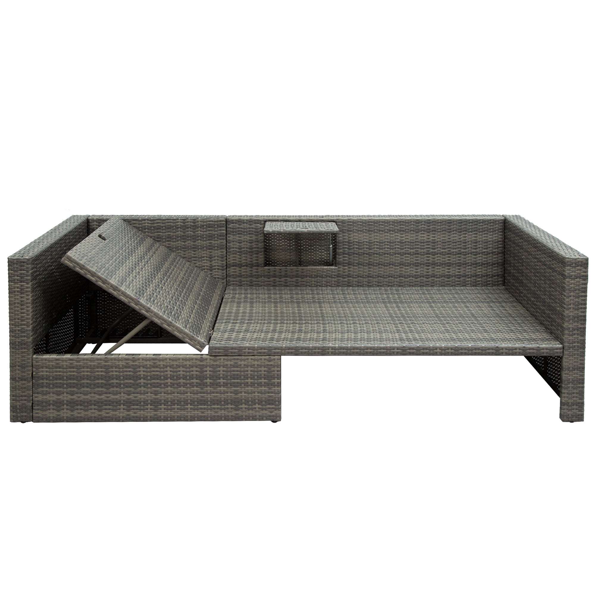 5 Piece Outdoor Rattan Patio Wicker Sofa with Adustable Backrest, Cushions, Ottomans and Lift Top Coffee Table