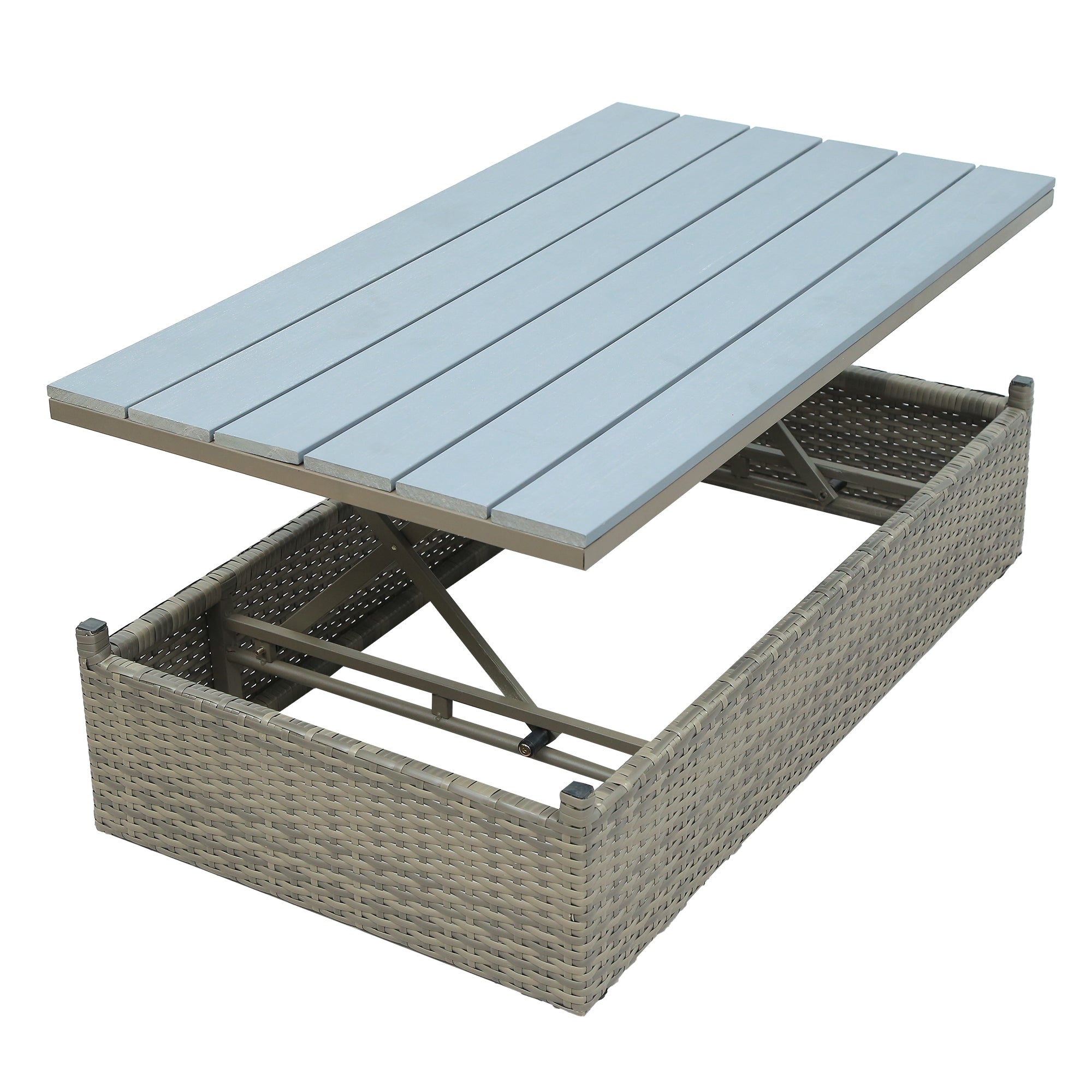 5 Piece Outdoor Rattan Patio Wicker Sofa with Adustable Backrest, Cushions, Ottomans and Lift Top Coffee Table