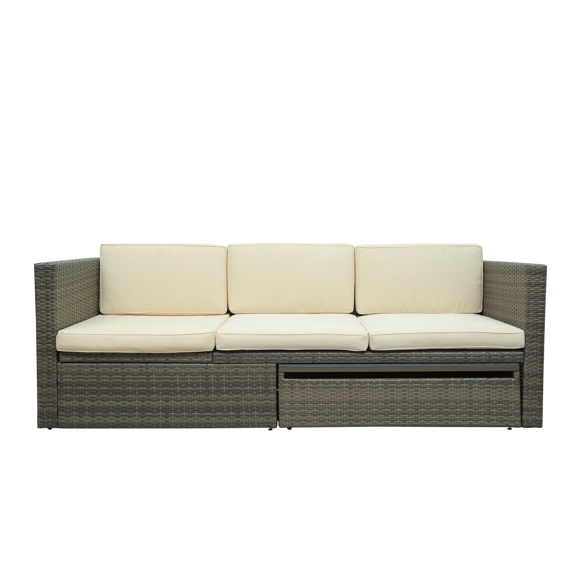 5 Piece Outdoor Rattan Patio Wicker Sofa with Adustable Backrest, Cushions, Ottomans and Lift Top Coffee Table