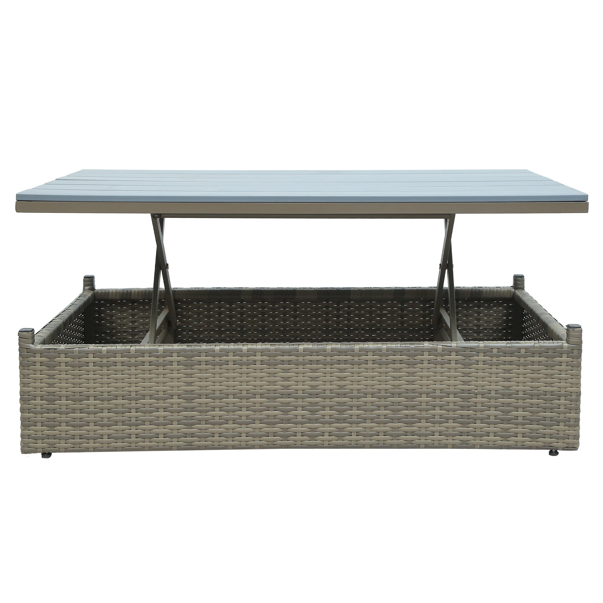 5 Piece Outdoor Rattan Patio Wicker Sofa with Adustable Backrest, Cushions, Ottomans and Lift Top Coffee Table