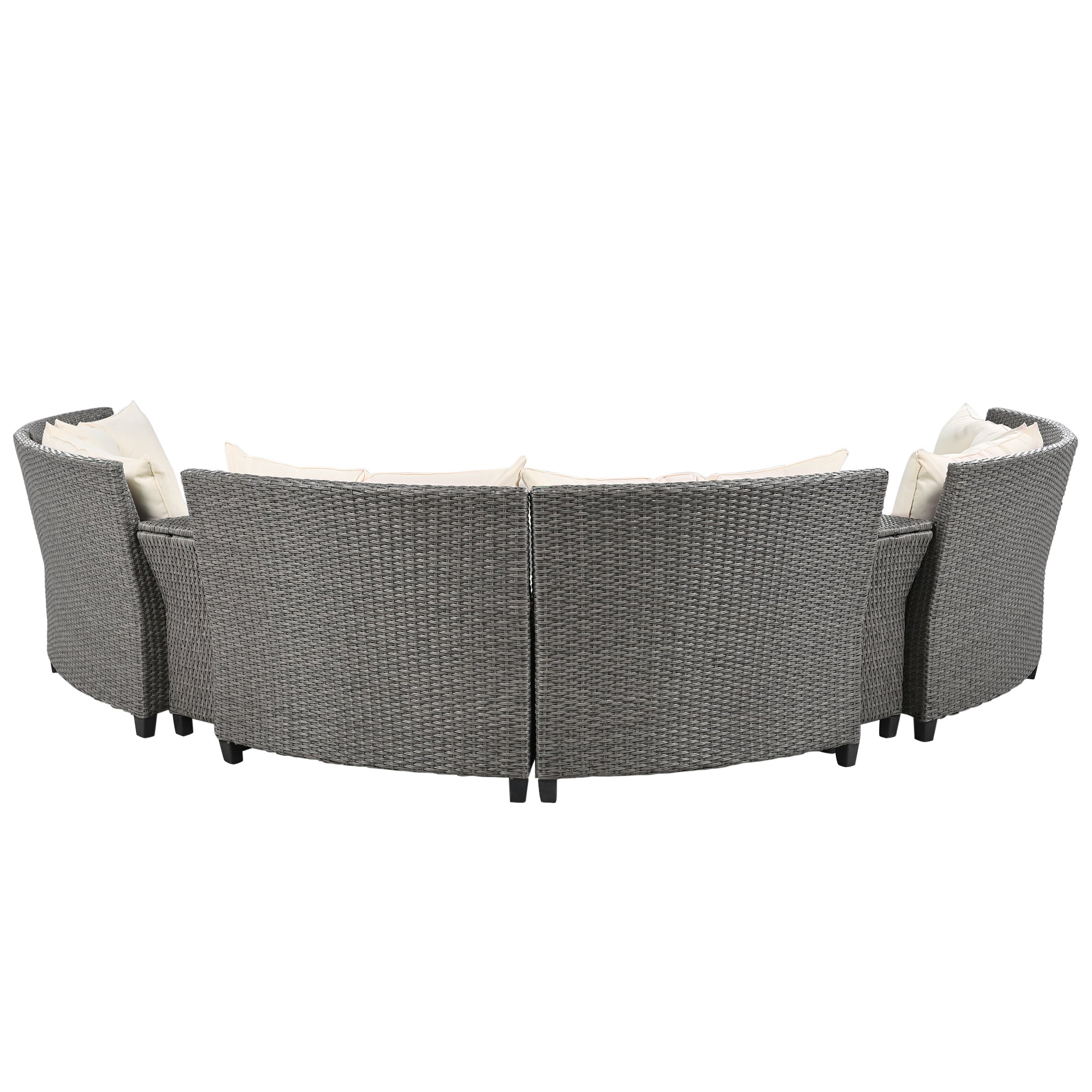 6 Piece Outdoor Fan-shaped Rattan Suit Combination with Cushions and Table