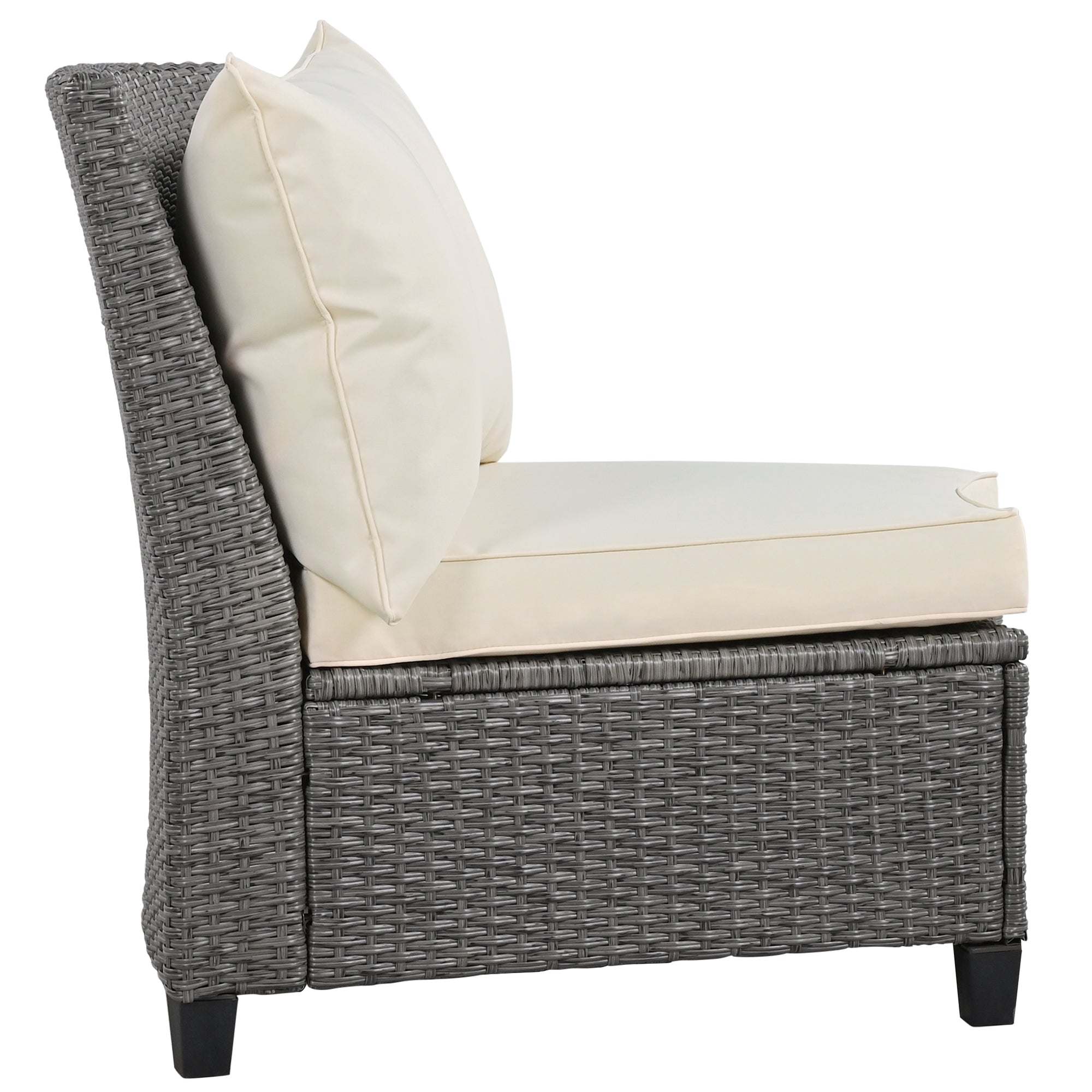 6 Piece Outdoor Fan-shaped Rattan Suit Combination with Cushions and Table