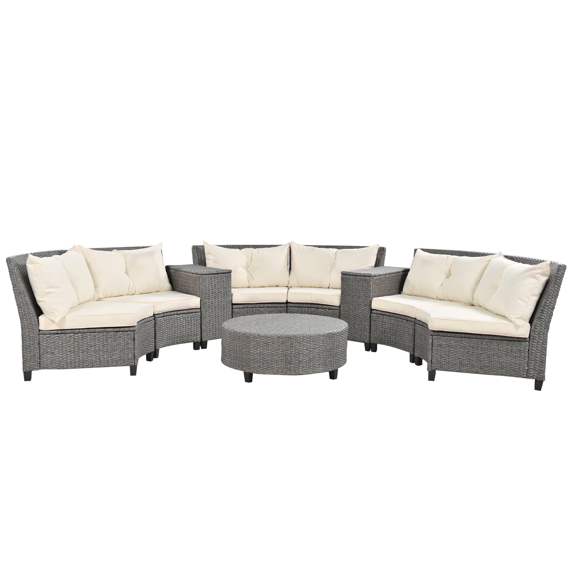 6 Piece Outdoor Fan-shaped Rattan Suit Combination with Cushions and Table
