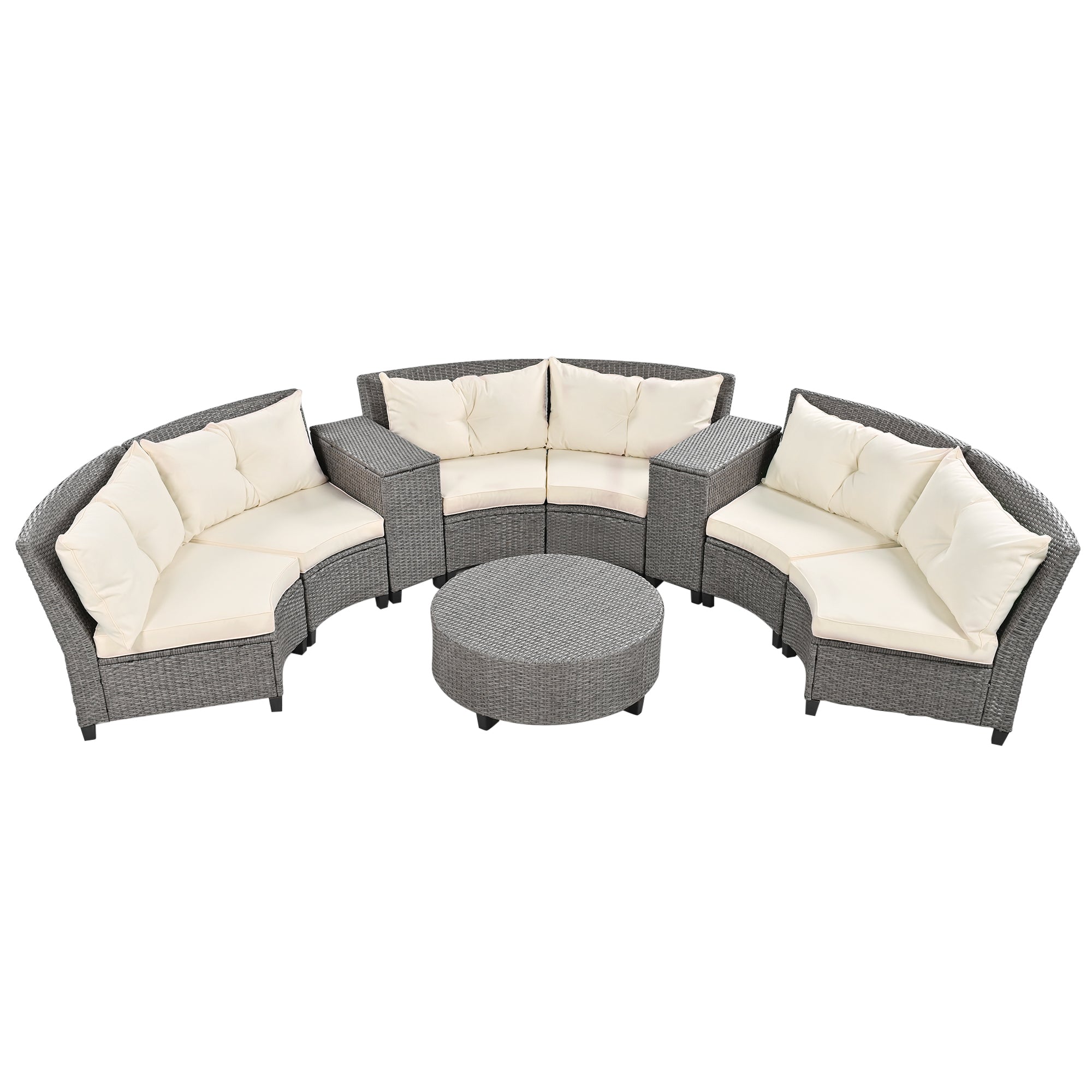 6 Piece Outdoor Fan-shaped Rattan Suit Combination with Cushions and Table