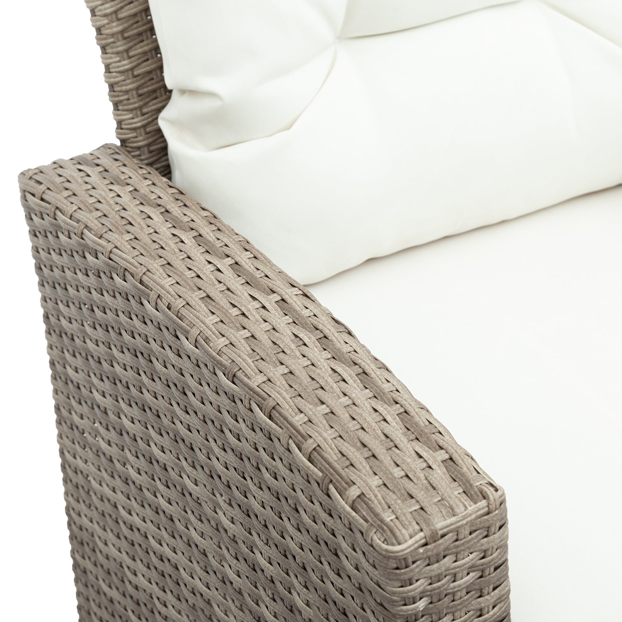 4 Piece Outdoor Rattan Conversation Set All Weather Wicker Sectional Sofa with Ottoman and Cushions