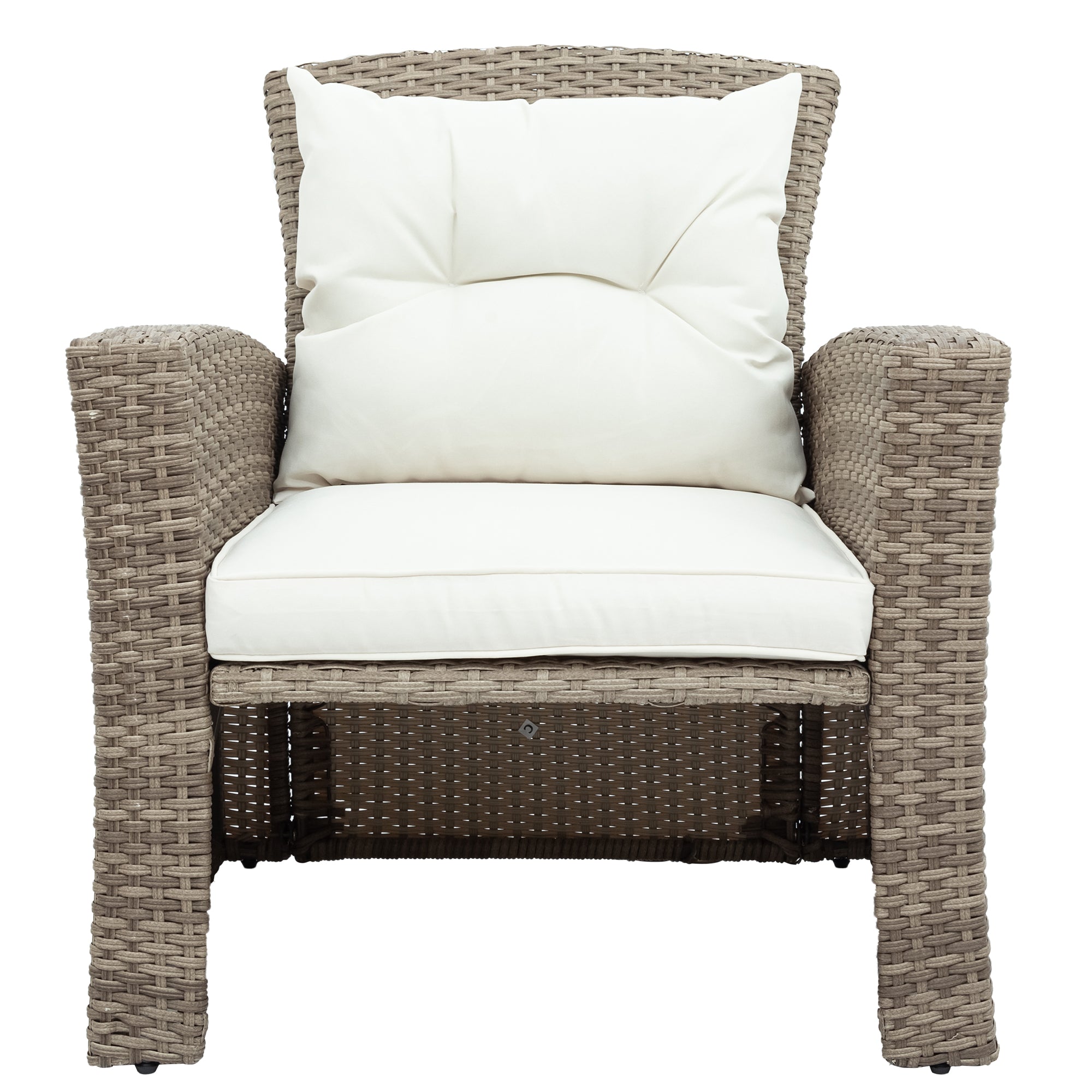 4 Piece Outdoor Rattan Conversation Set All Weather Wicker Sectional Sofa with Ottoman and Cushions
