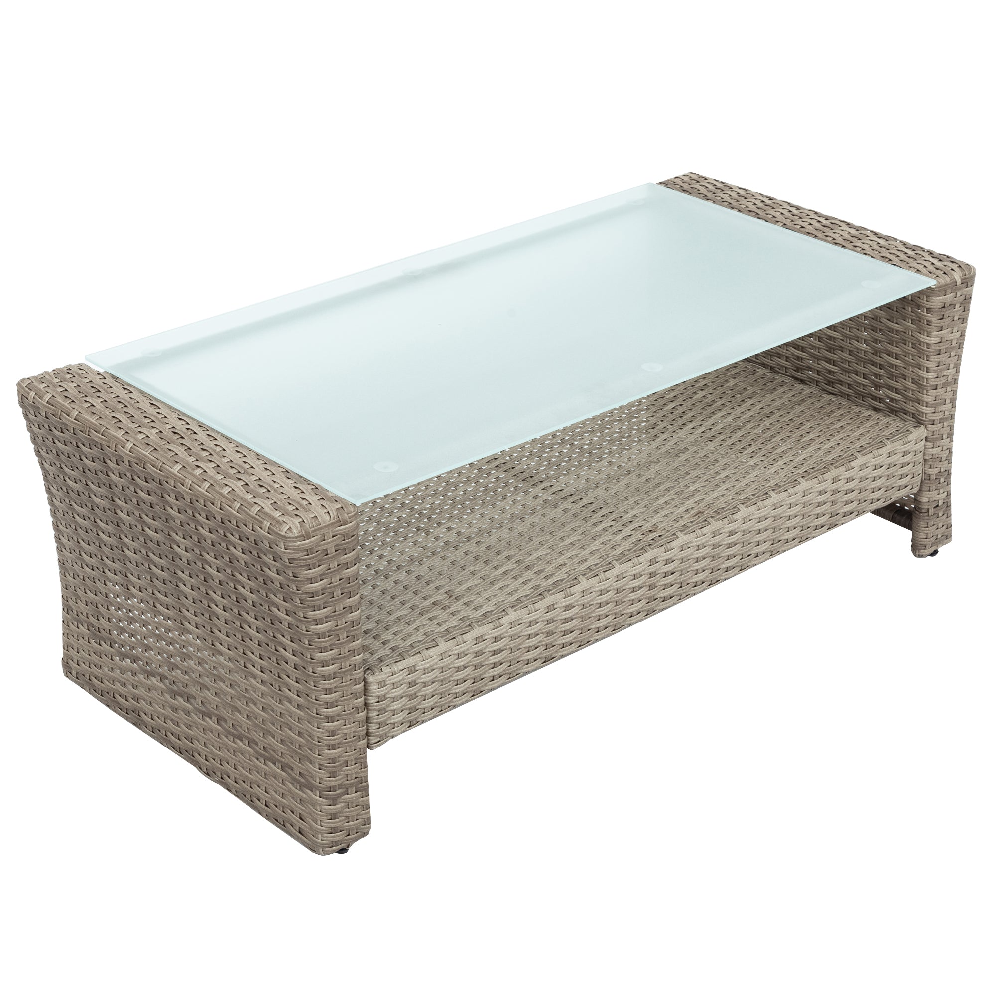 4 Piece Outdoor Rattan Conversation Set All Weather Wicker Sectional Sofa with Ottoman and Cushions