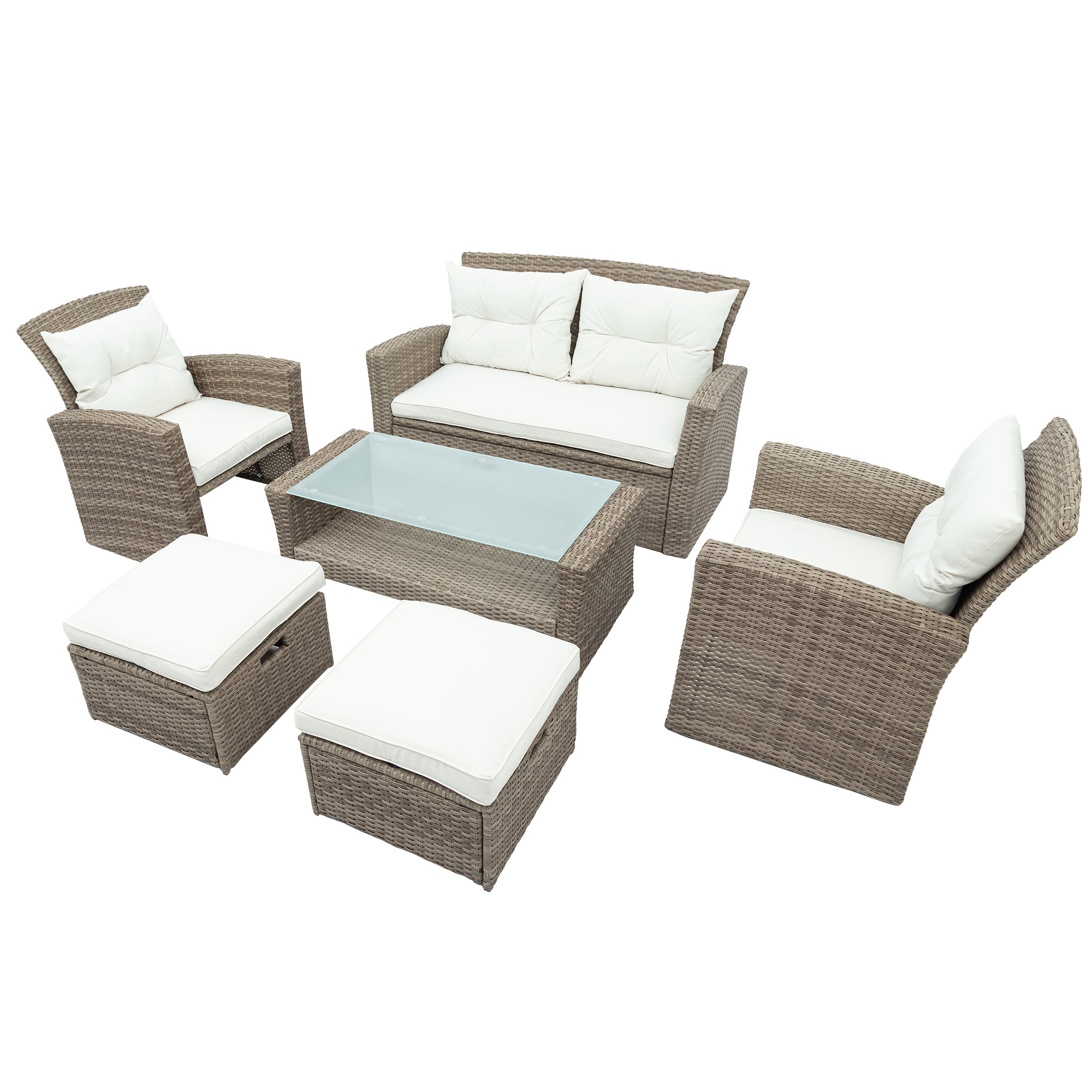 4 Piece Outdoor Rattan Conversation Set All Weather Wicker Sectional Sofa with Ottoman and Cushions