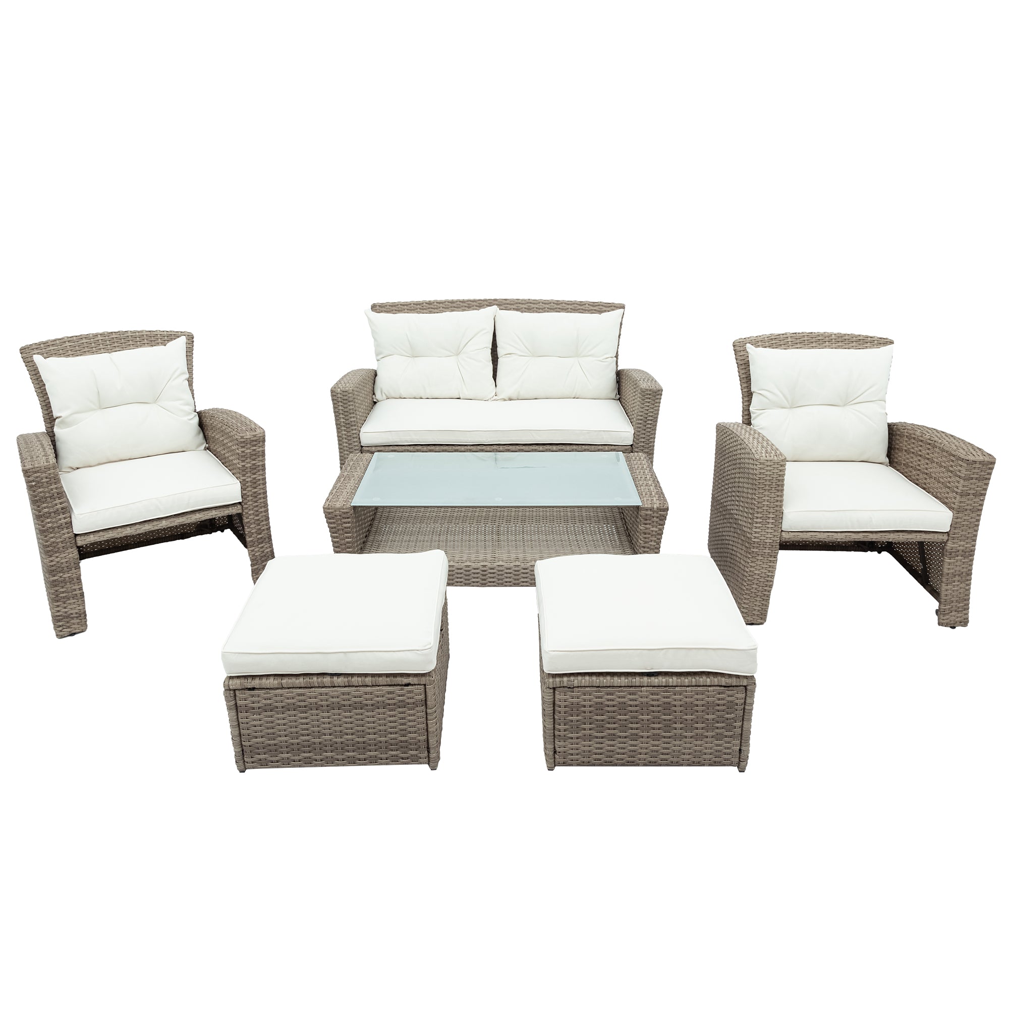 4 Piece Outdoor Rattan Conversation Set All Weather Wicker Sectional Sofa with Ottoman and Cushions