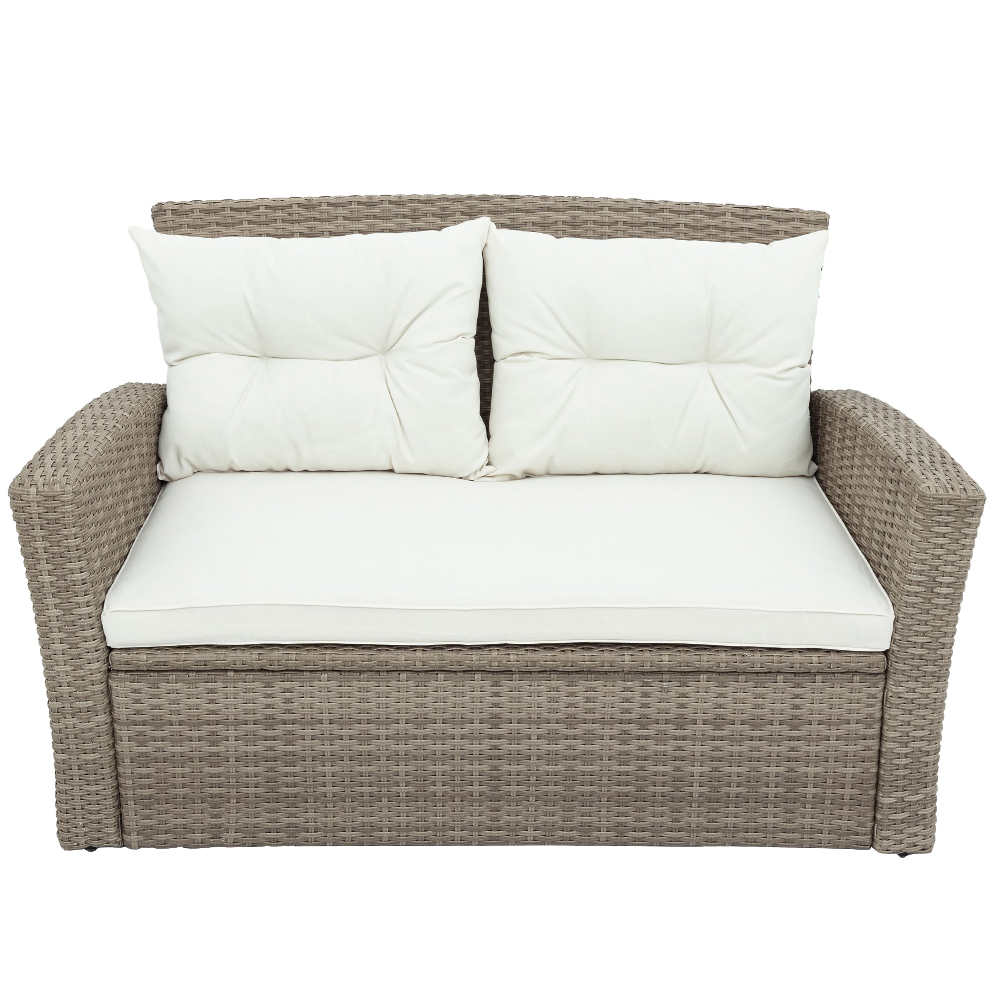 4 Piece Outdoor Rattan Conversation Set All Weather Wicker Sectional Sofa with Ottoman and Cushions
