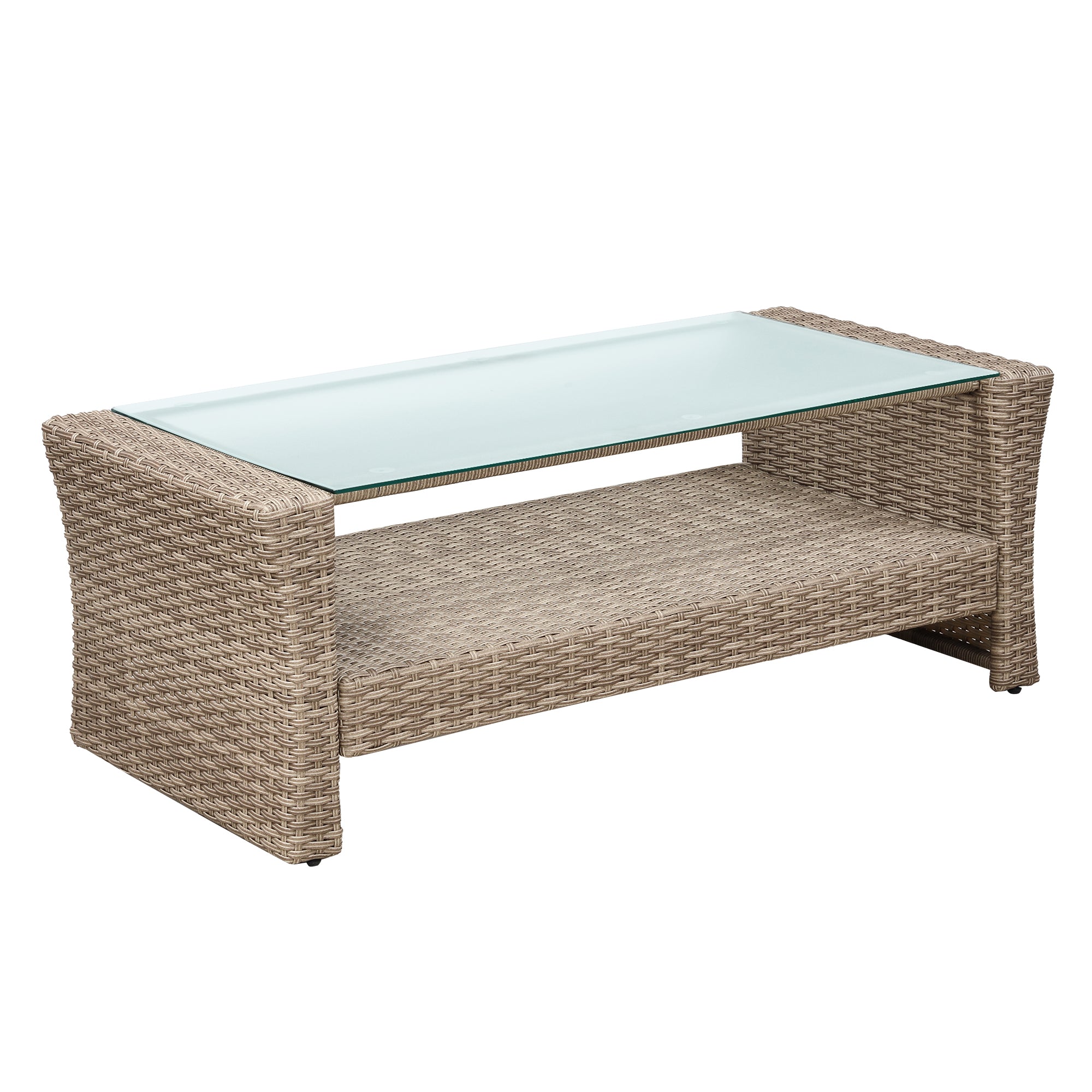 4 Piece Outdoor Rattan Conversation Set All Weather Wicker Sectional Sofa with Ottoman and Cushions