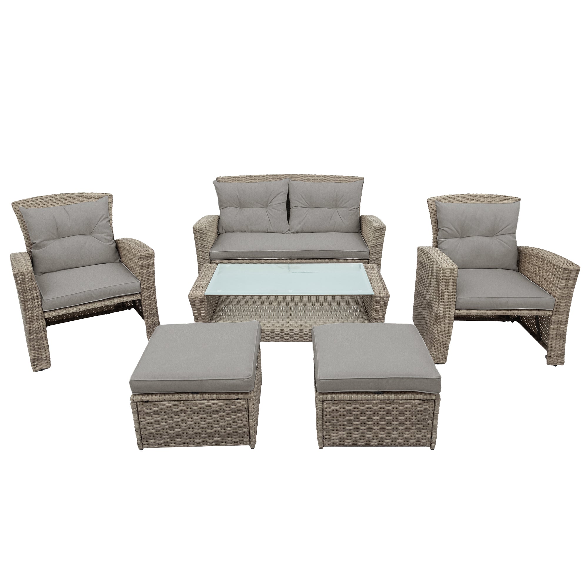 4 Piece Outdoor Rattan Conversation Set All Weather Wicker Sectional Sofa with Ottoman and Cushions