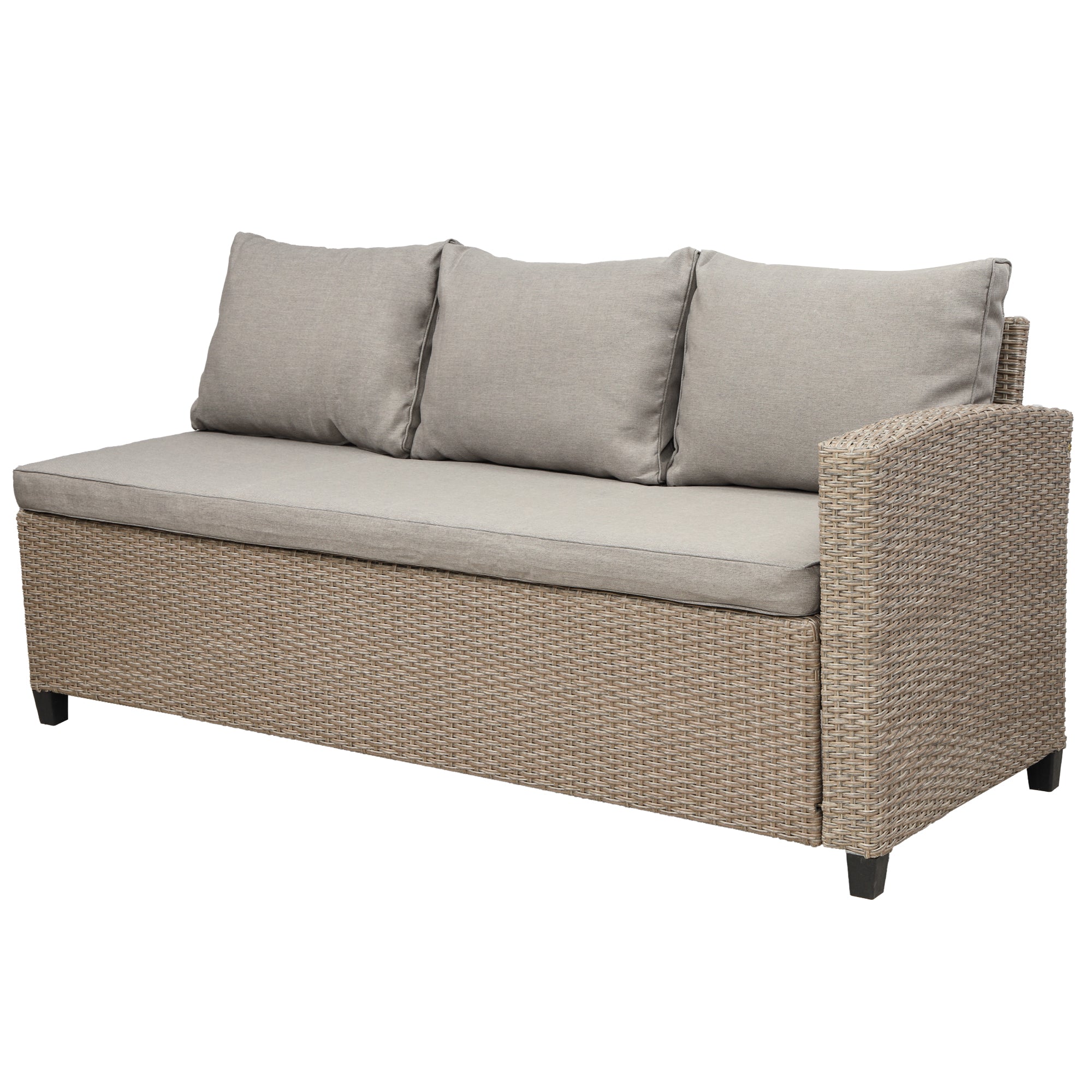 5 Piece Outdoor Rattan Conversation Set, Dining Table Chair with Ottoman and Throw Pillows