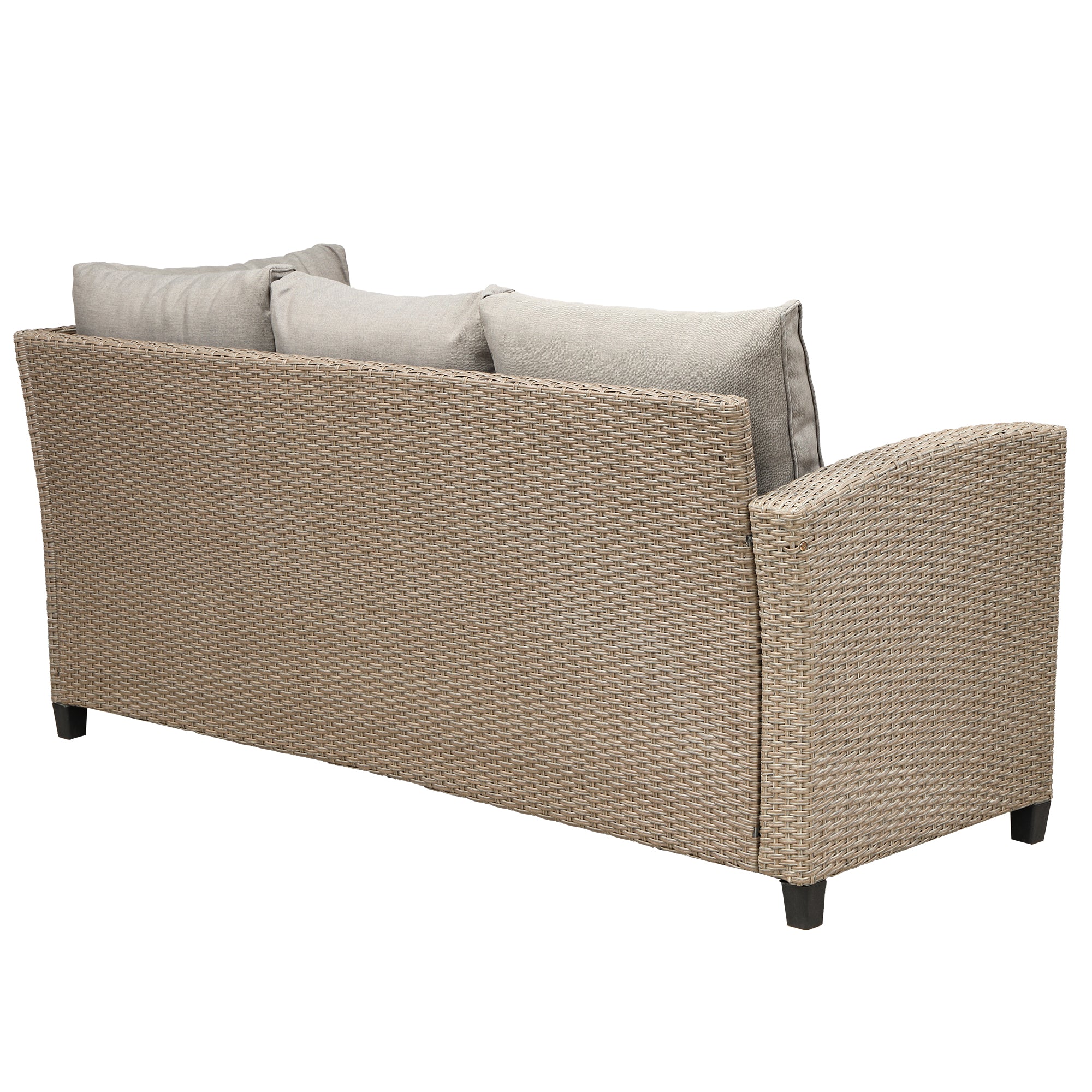 5 Piece Outdoor Rattan Conversation Set, Dining Table Chair with Ottoman and Throw Pillows
