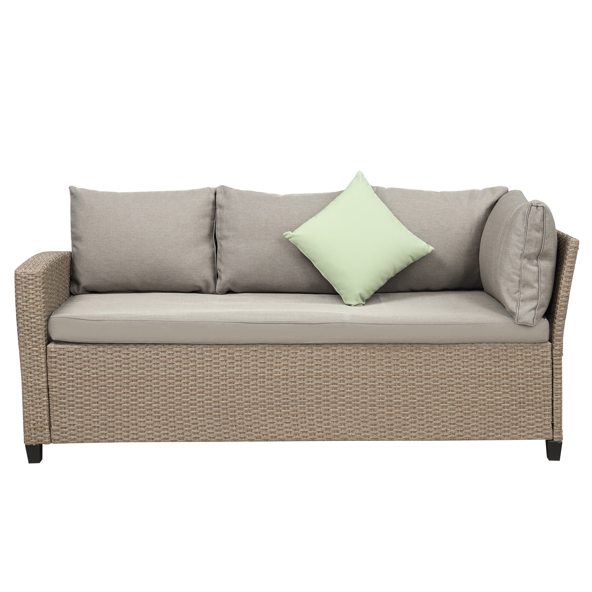 5 Piece Outdoor Rattan Conversation Set, Dining Table Chair with Ottoman and Throw Pillows