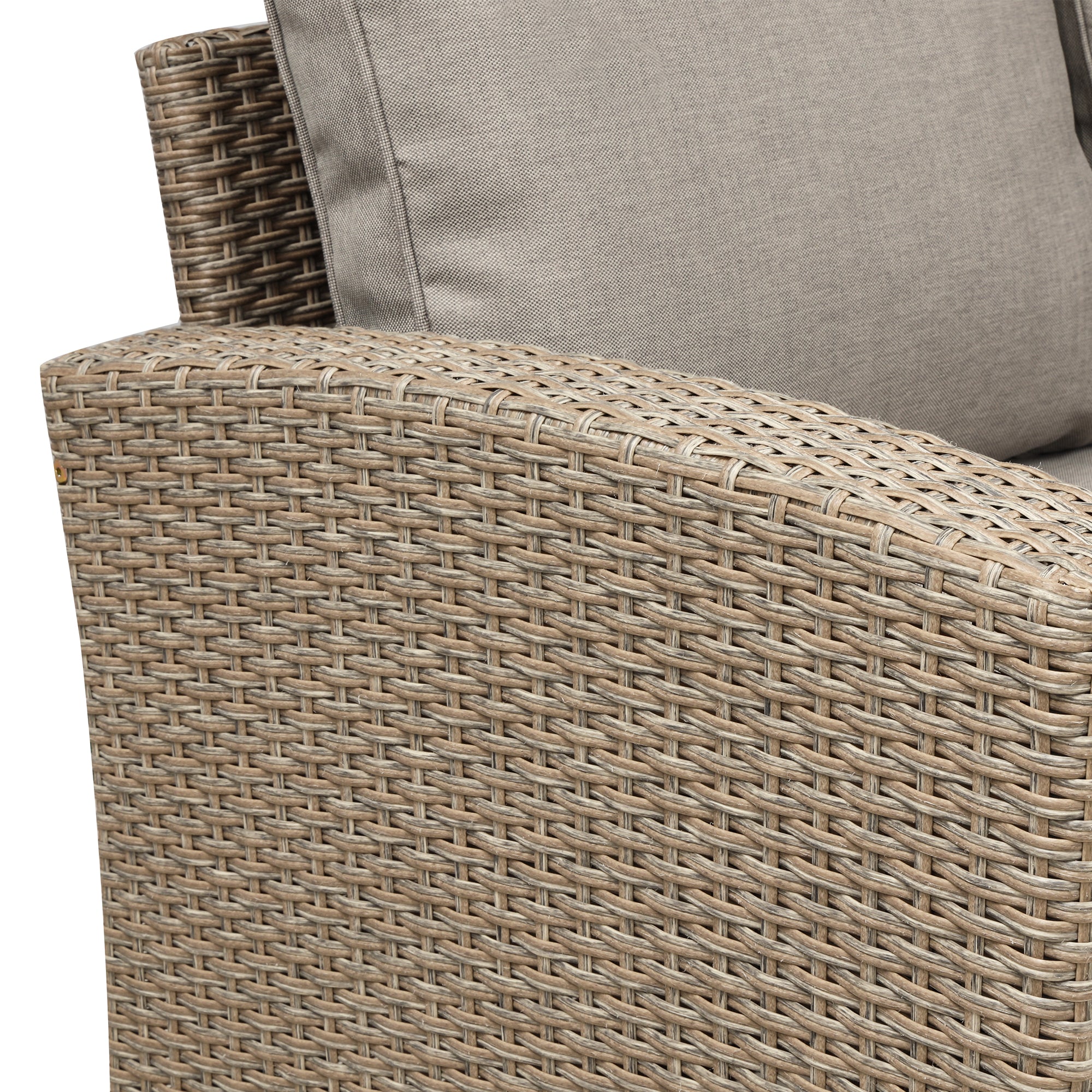 5 Piece Outdoor Rattan Conversation Set, Dining Table Chair with Ottoman and Throw Pillows