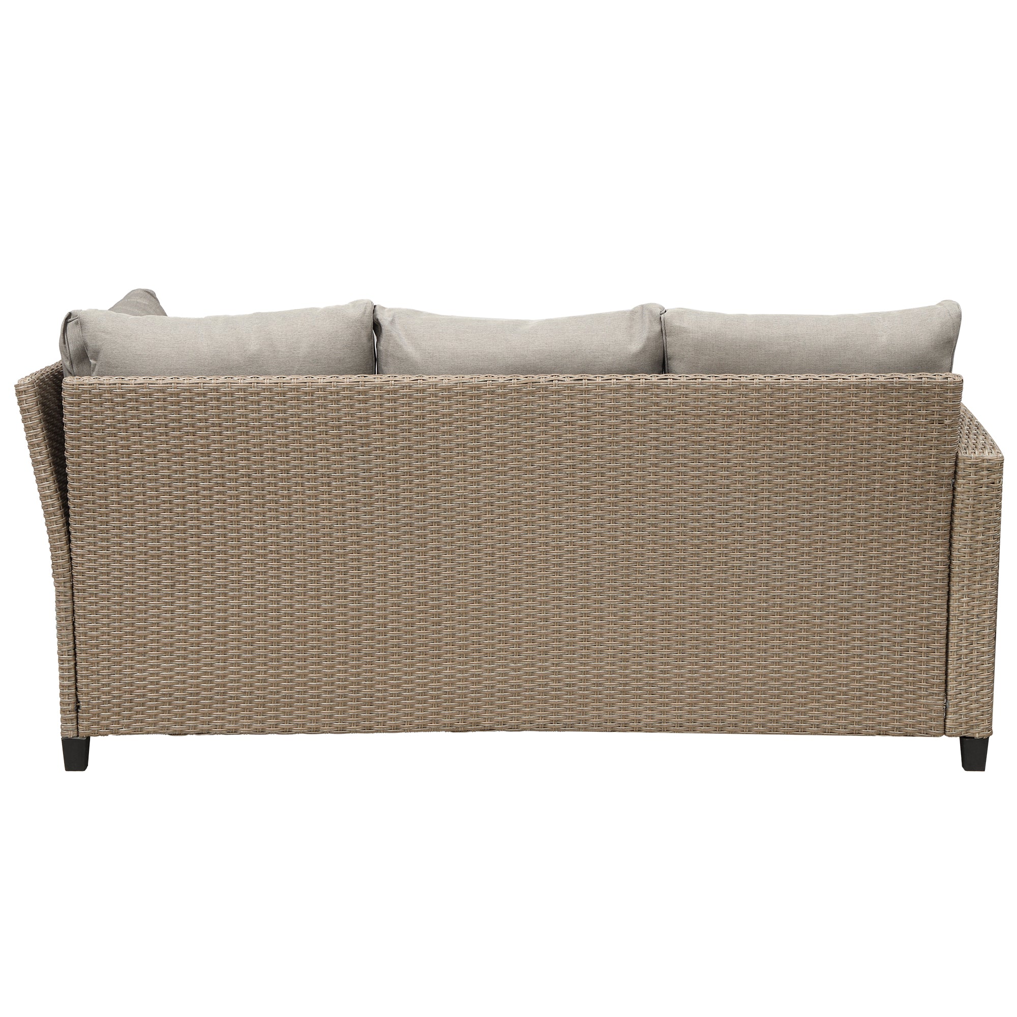 5 Piece Outdoor Rattan Conversation Set, Dining Table Chair with Ottoman and Throw Pillows