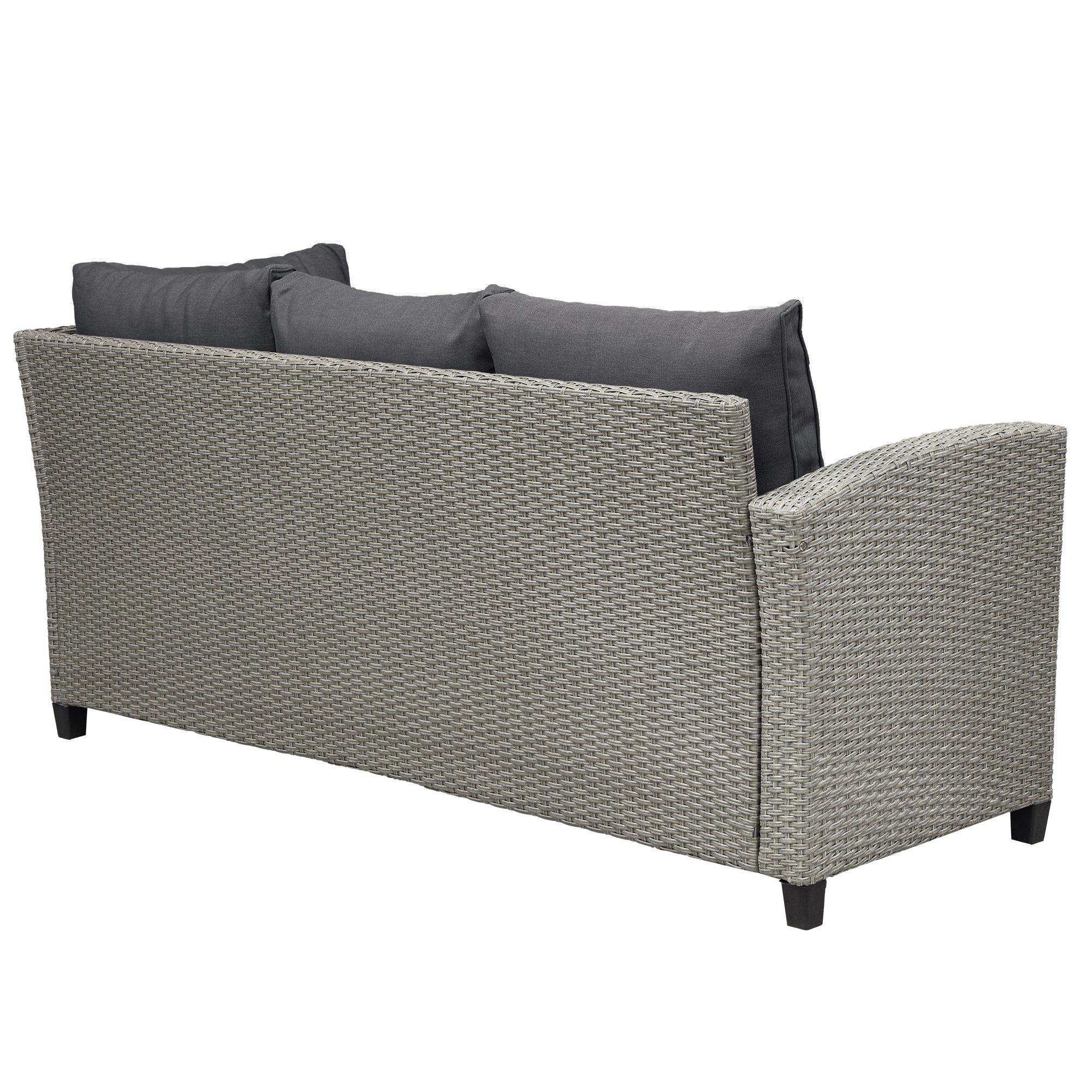 5 Piece Outdoor Rattan Conversation Set, Dining Table Chair with Ottoman and Throw Pillows