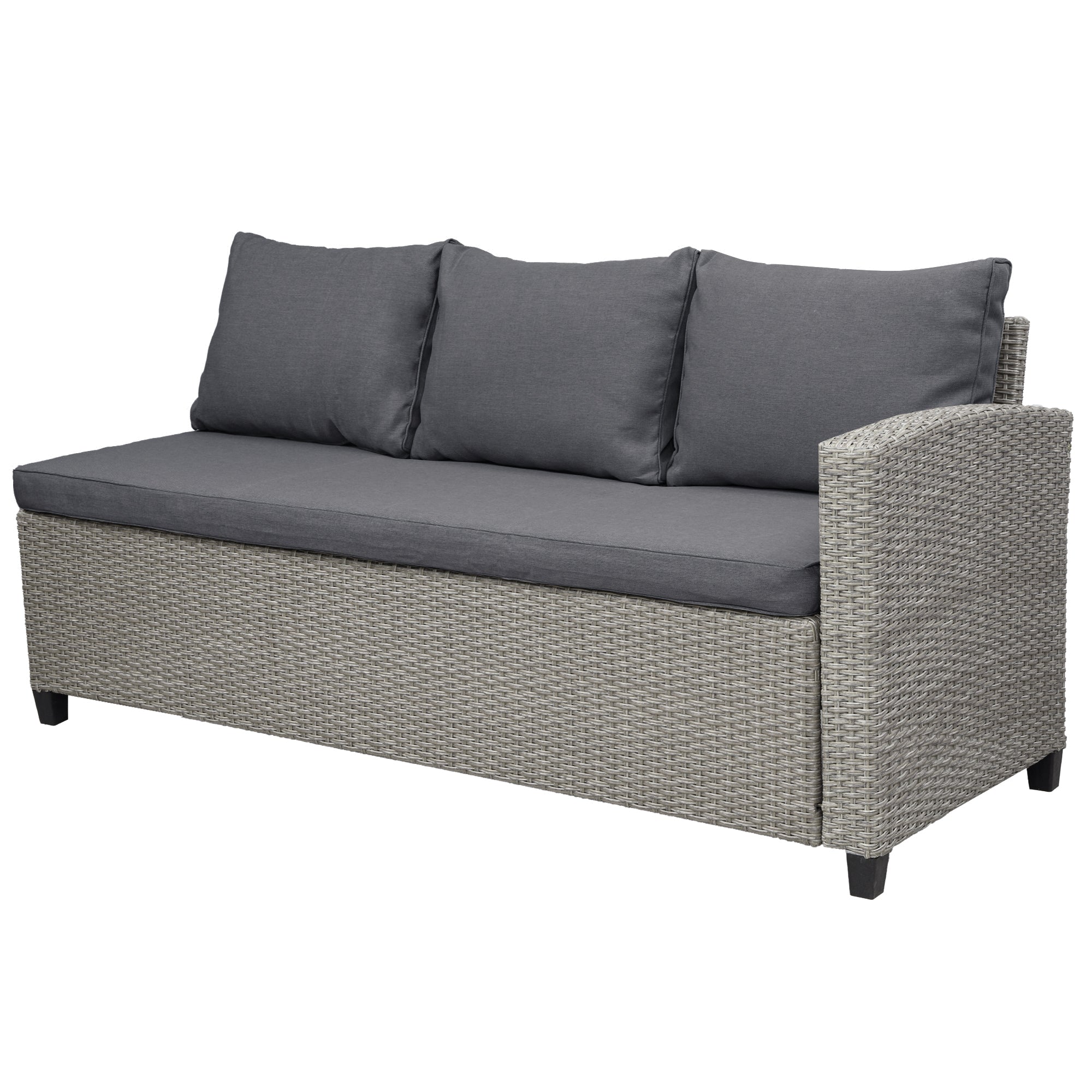 5 Piece Outdoor Rattan Conversation Set, Dining Table Chair with Ottoman and Throw Pillows