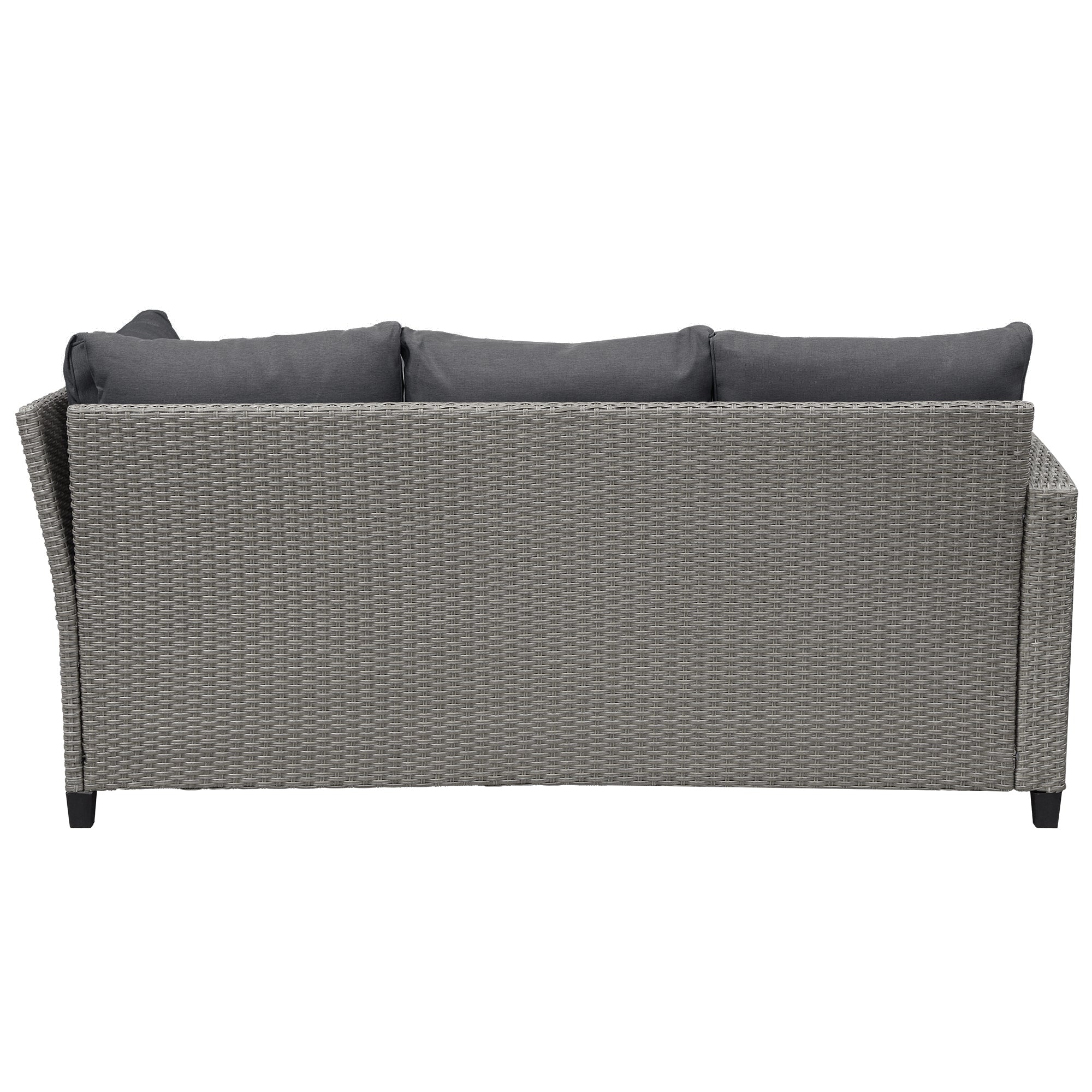 5 Piece Outdoor Rattan Conversation Set, Dining Table Chair with Ottoman and Throw Pillows