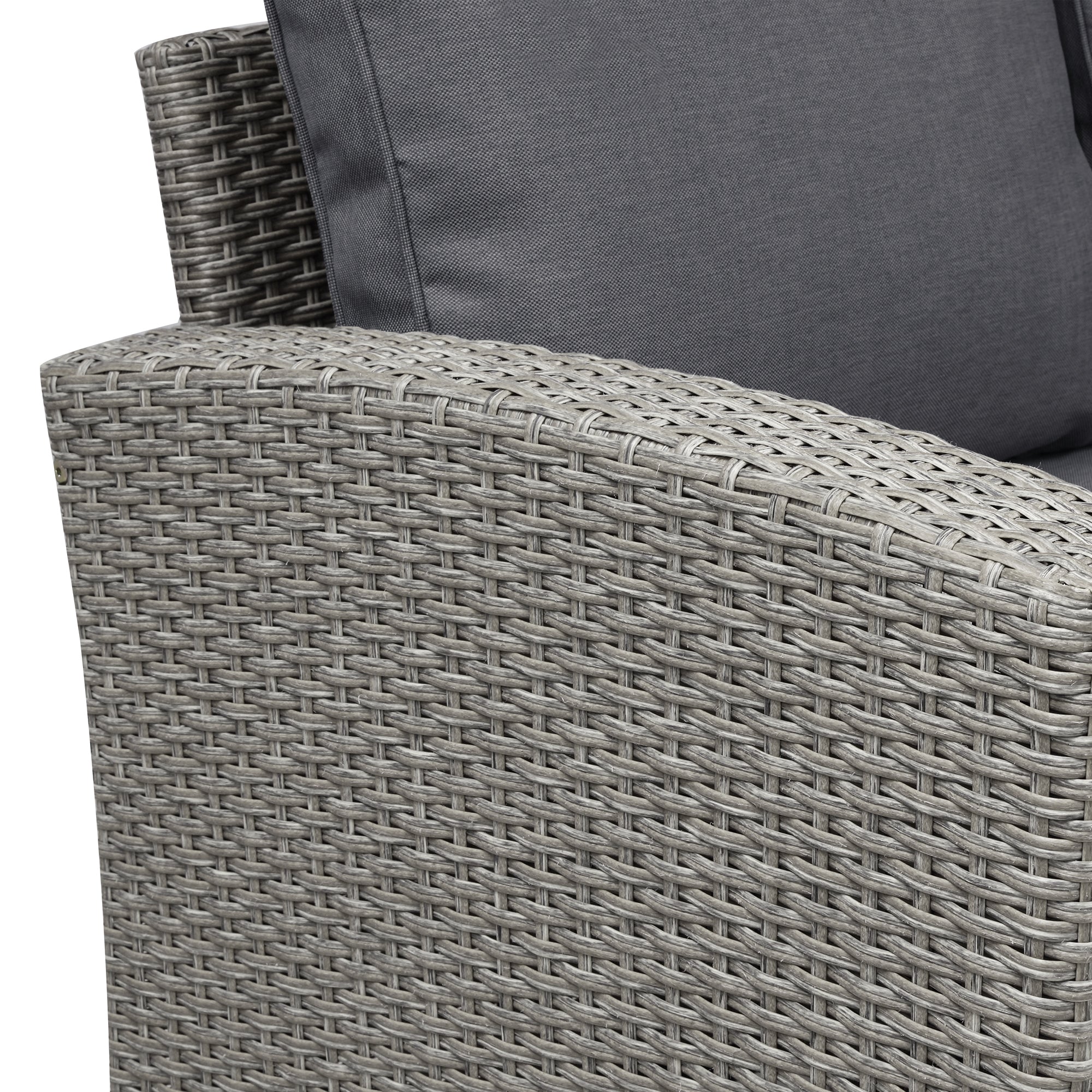 5 Piece Outdoor Rattan Conversation Set, Dining Table Chair with Ottoman and Throw Pillows