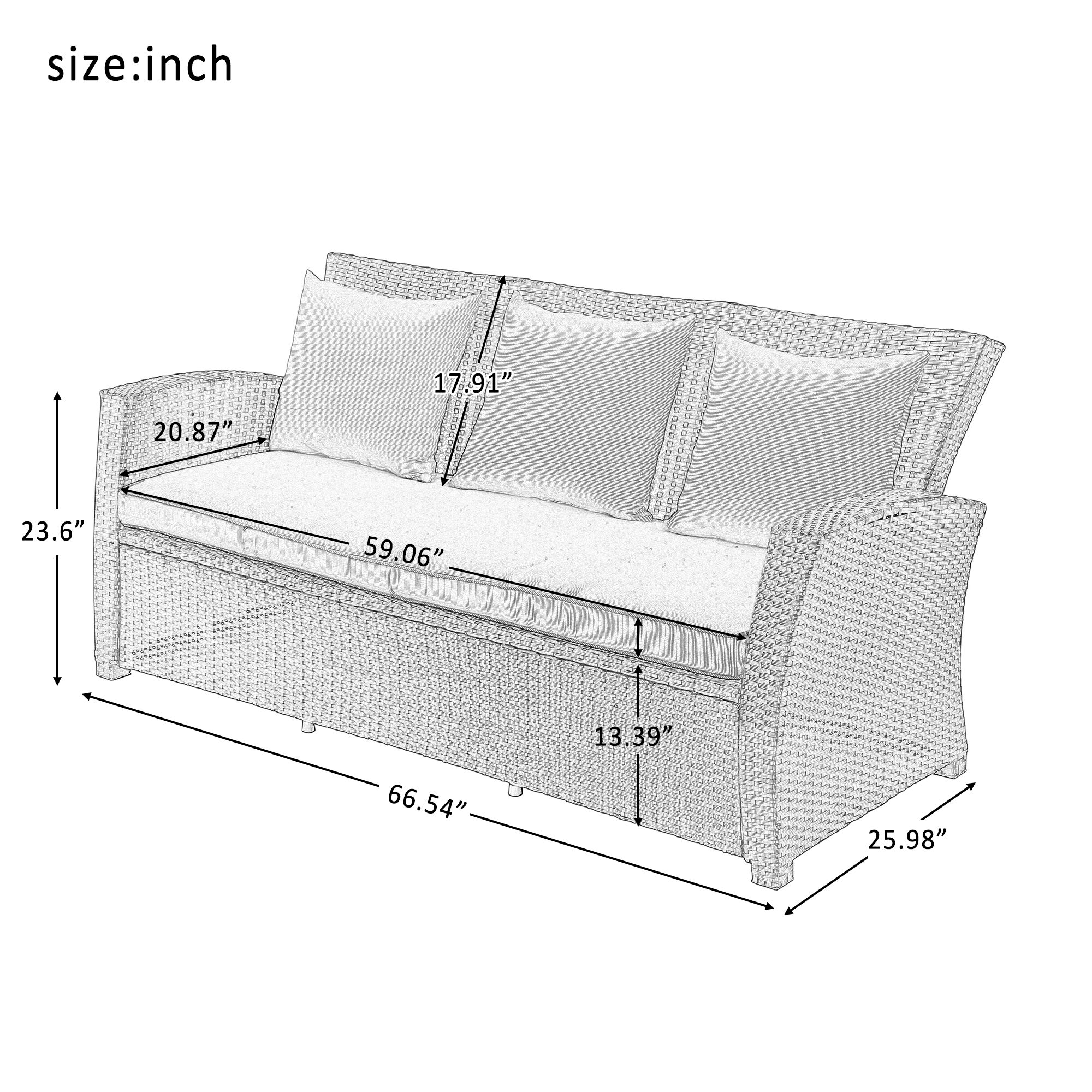 4 Piece Outdoor Rattan Conversation Set Black Wicker Furniture Sofa Set with Dark Grey Cushions