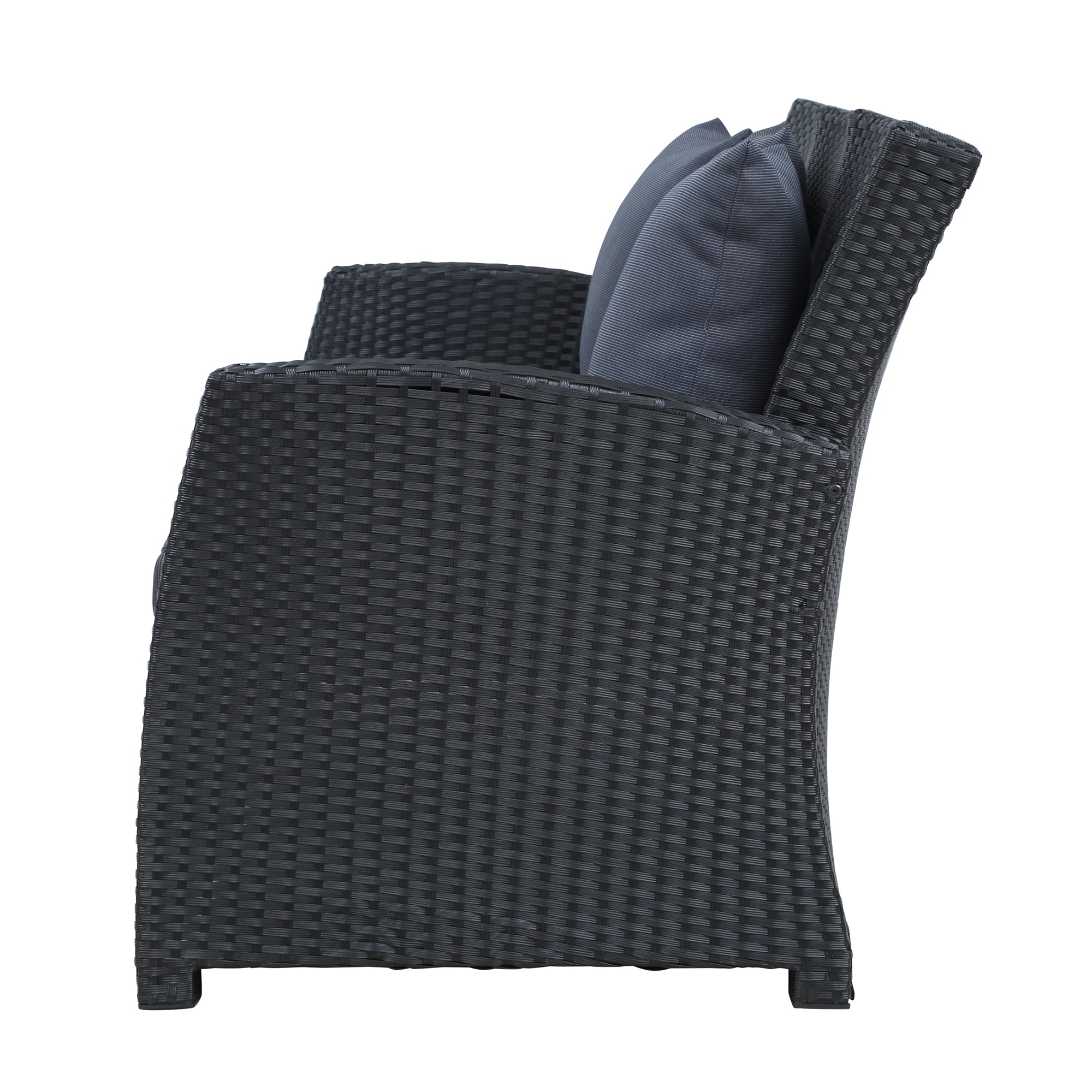 4 Piece Outdoor Rattan Conversation Set Black Wicker Furniture Sofa Set with Dark Grey Cushions