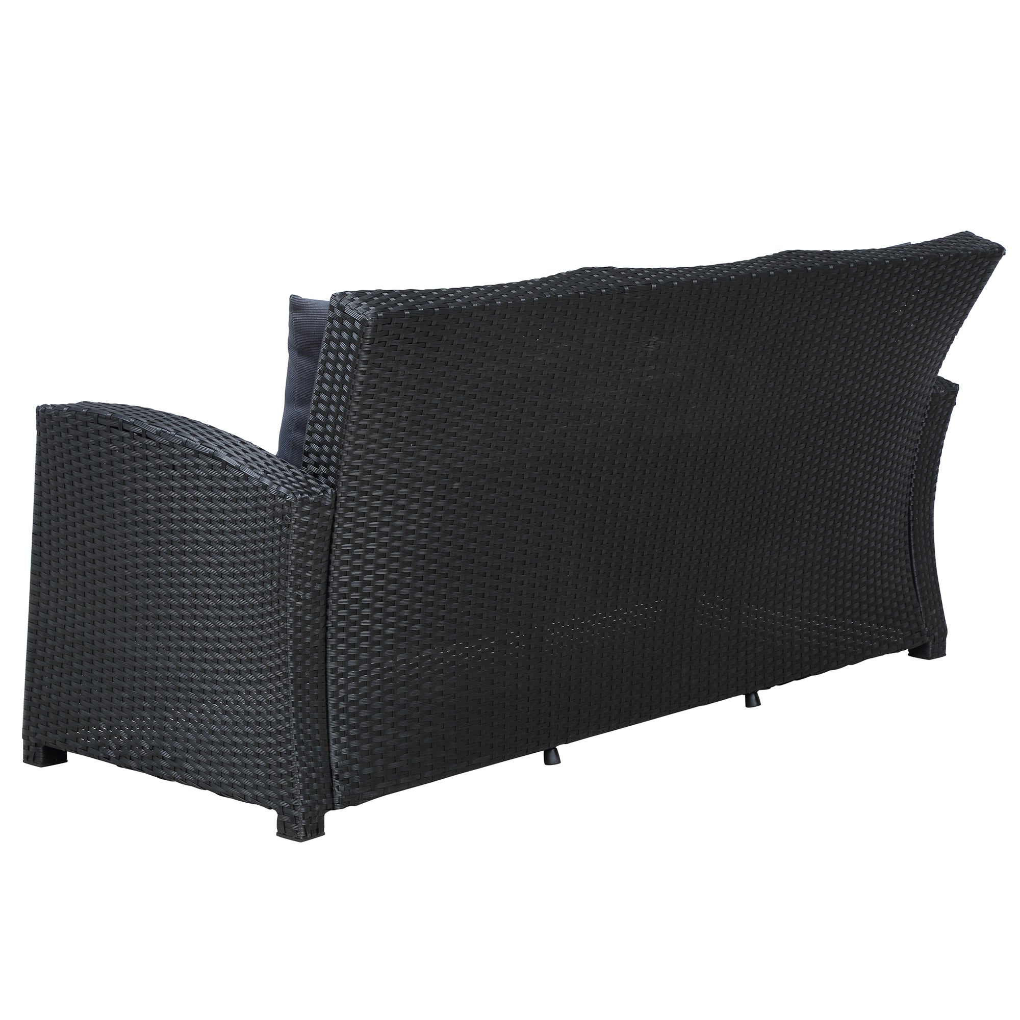 4 Piece Outdoor Rattan Conversation Set Black Wicker Furniture Sofa Set with Dark Grey Cushions