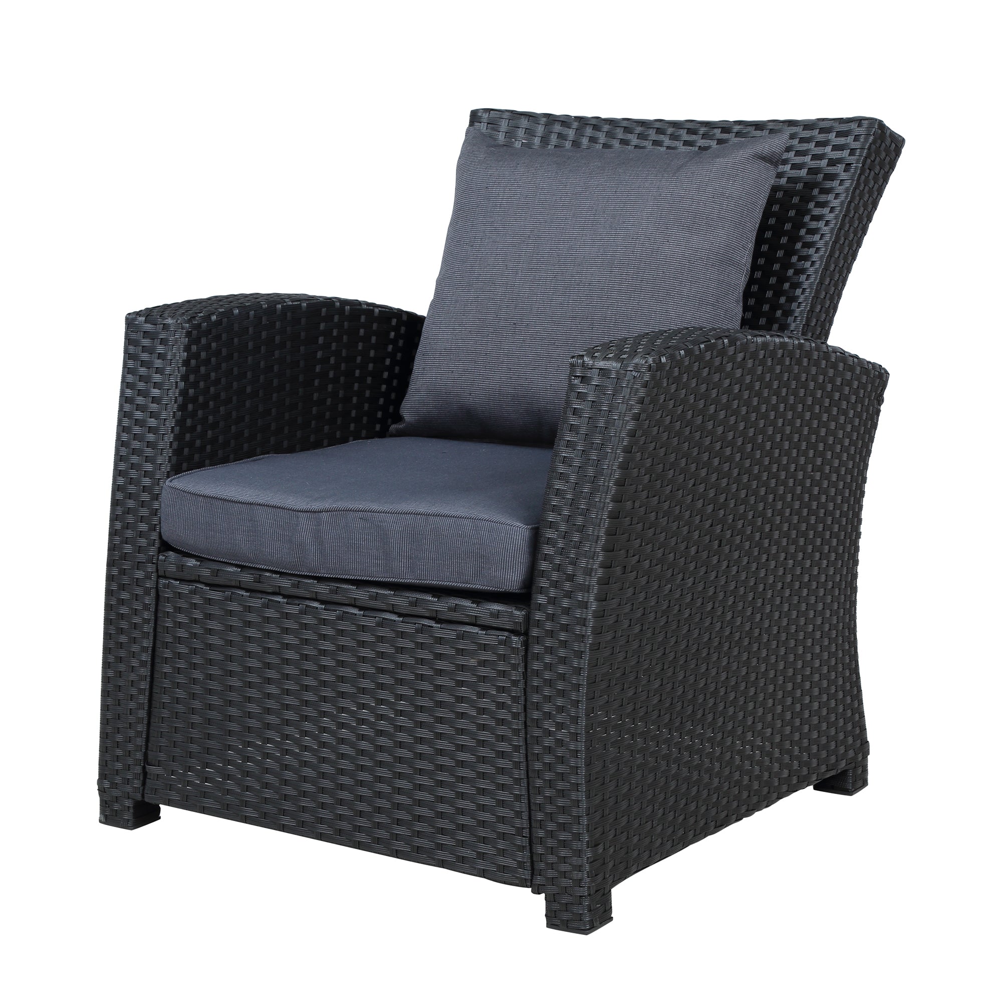 4 Piece Outdoor Rattan Conversation Set Black Wicker Furniture Sofa Set with Dark Grey Cushions