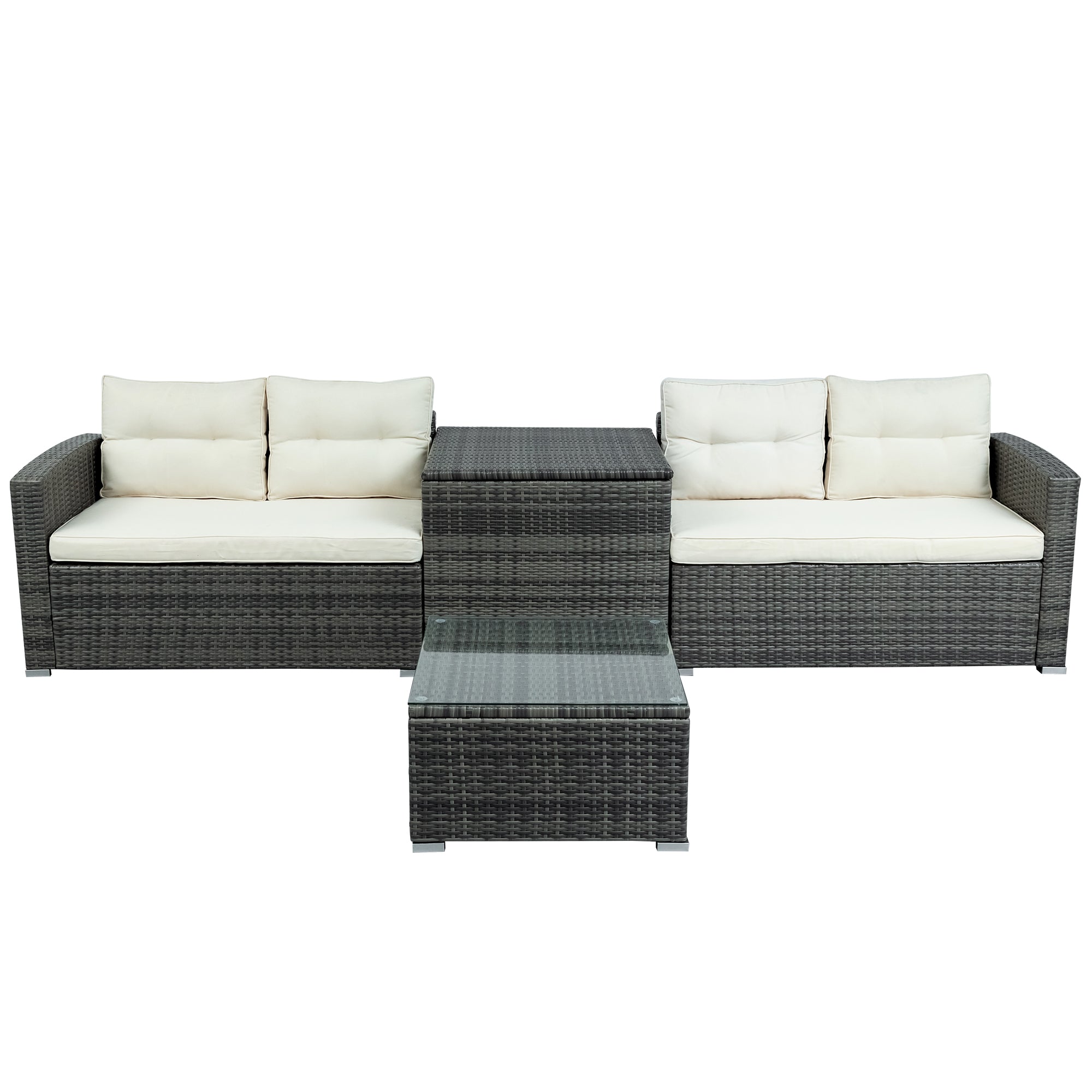 44.8" Outdoor Rattan Furniture Sofa Set with Large Storage Box