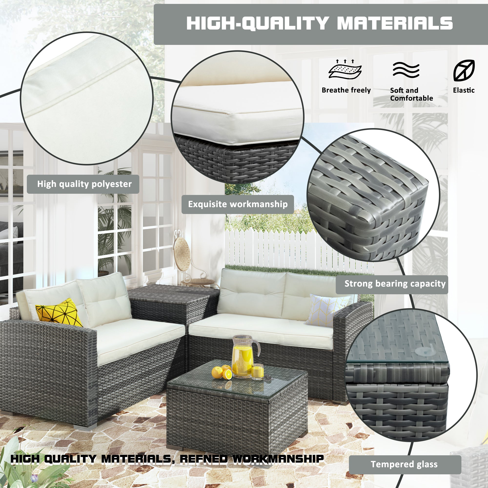 44.8" Outdoor Rattan Furniture Sofa Set with Large Storage Box