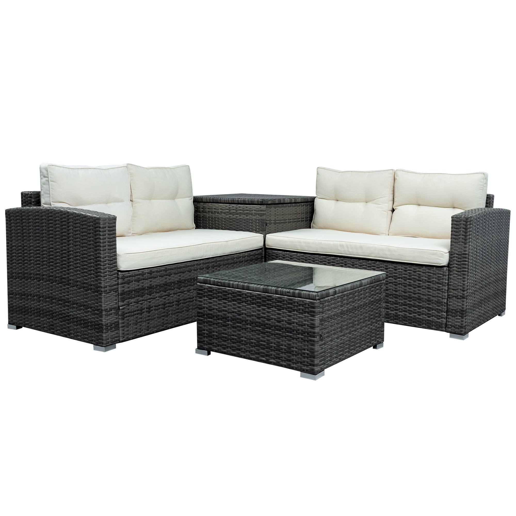 44.8" Outdoor Rattan Furniture Sofa Set with Large Storage Box