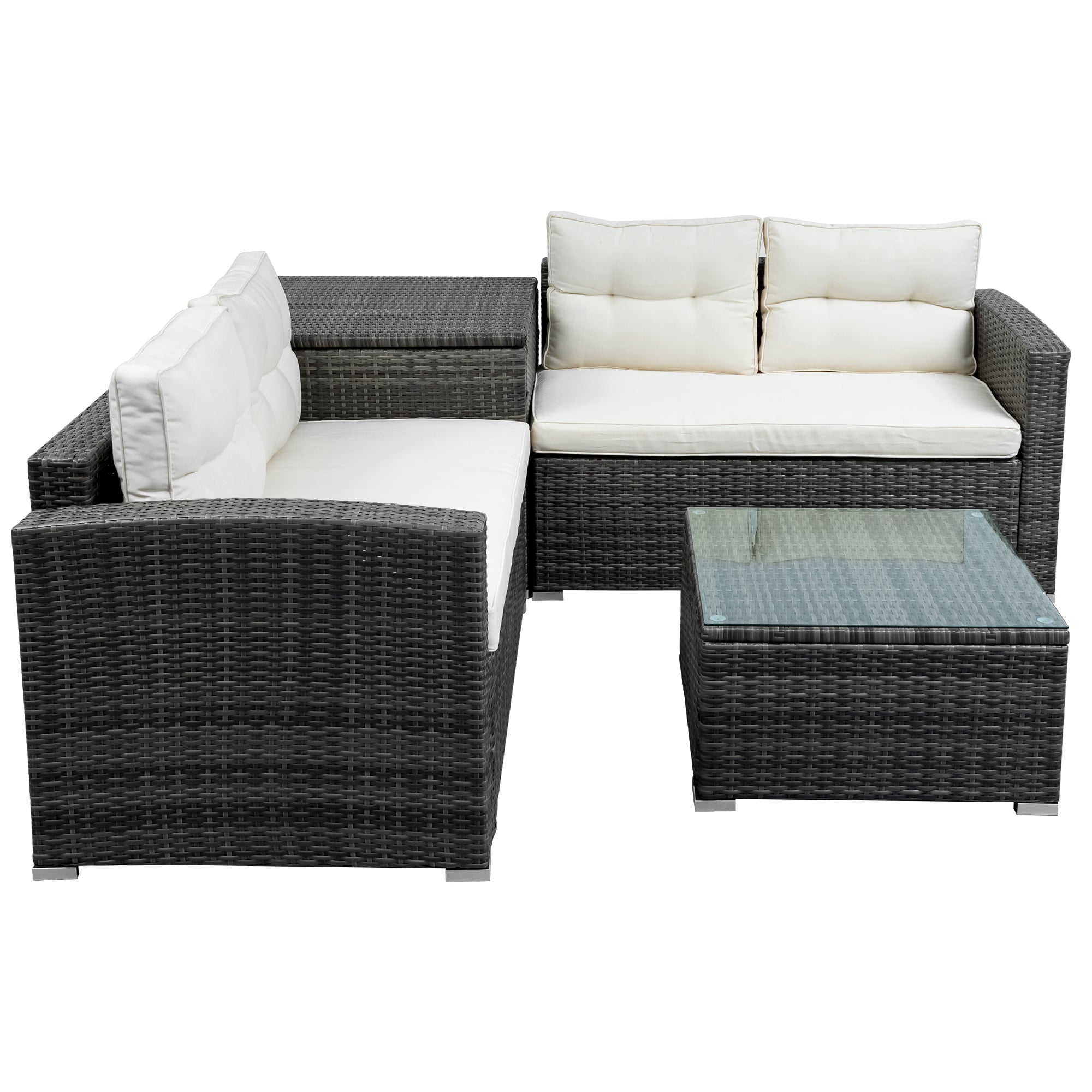 44.8" Outdoor Rattan Furniture Sofa Set with Large Storage Box