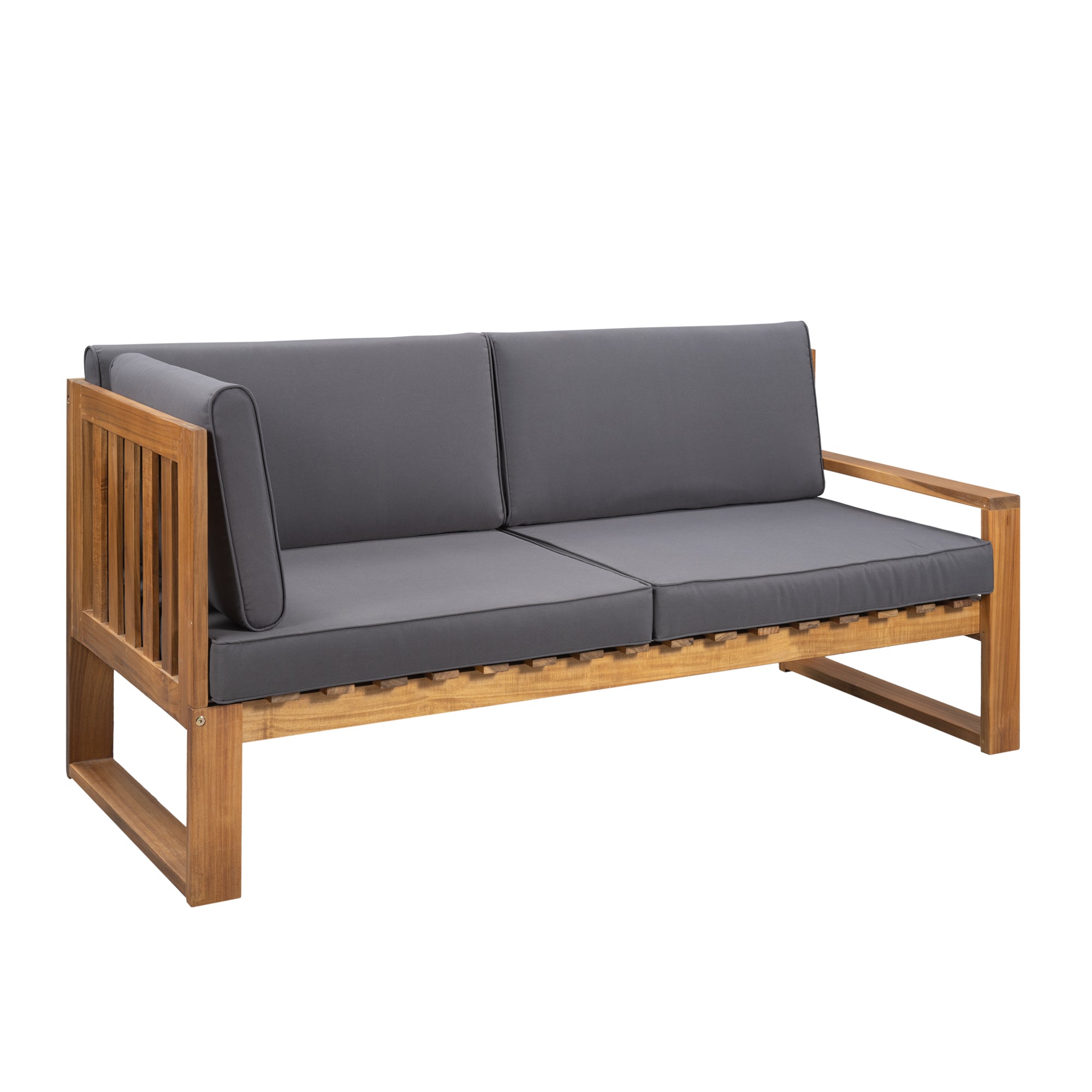 3 Piece Outdoors Pine Symmetrical Patio Sectional and Grey Cushions