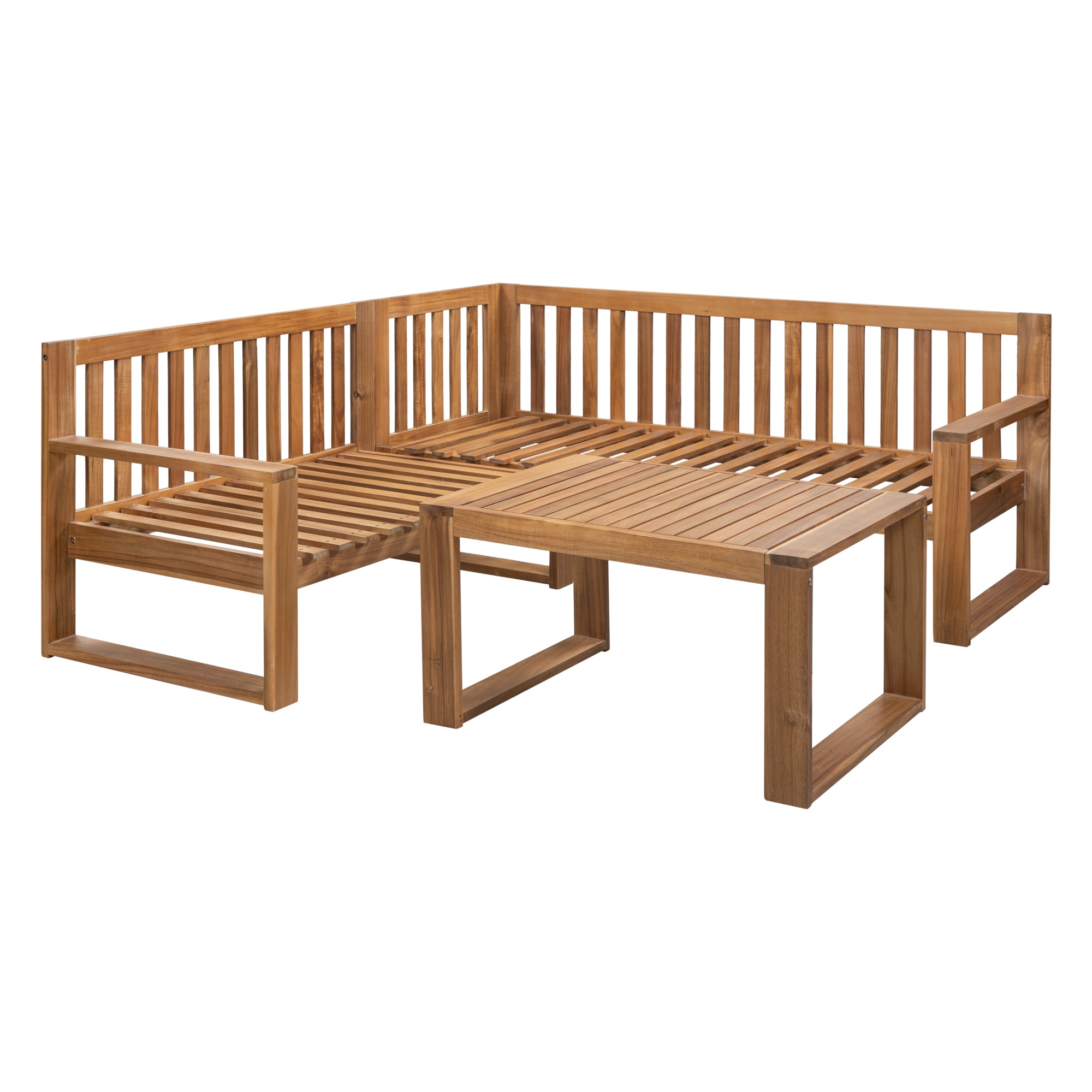 3 Piece Outdoors Pine Symmetrical Patio Sectional and Grey Cushions