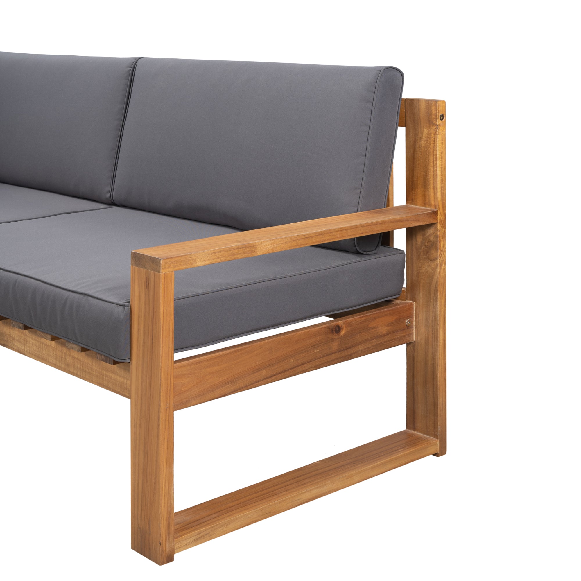 3 Piece Outdoors Pine Symmetrical Patio Sectional and Grey Cushions
