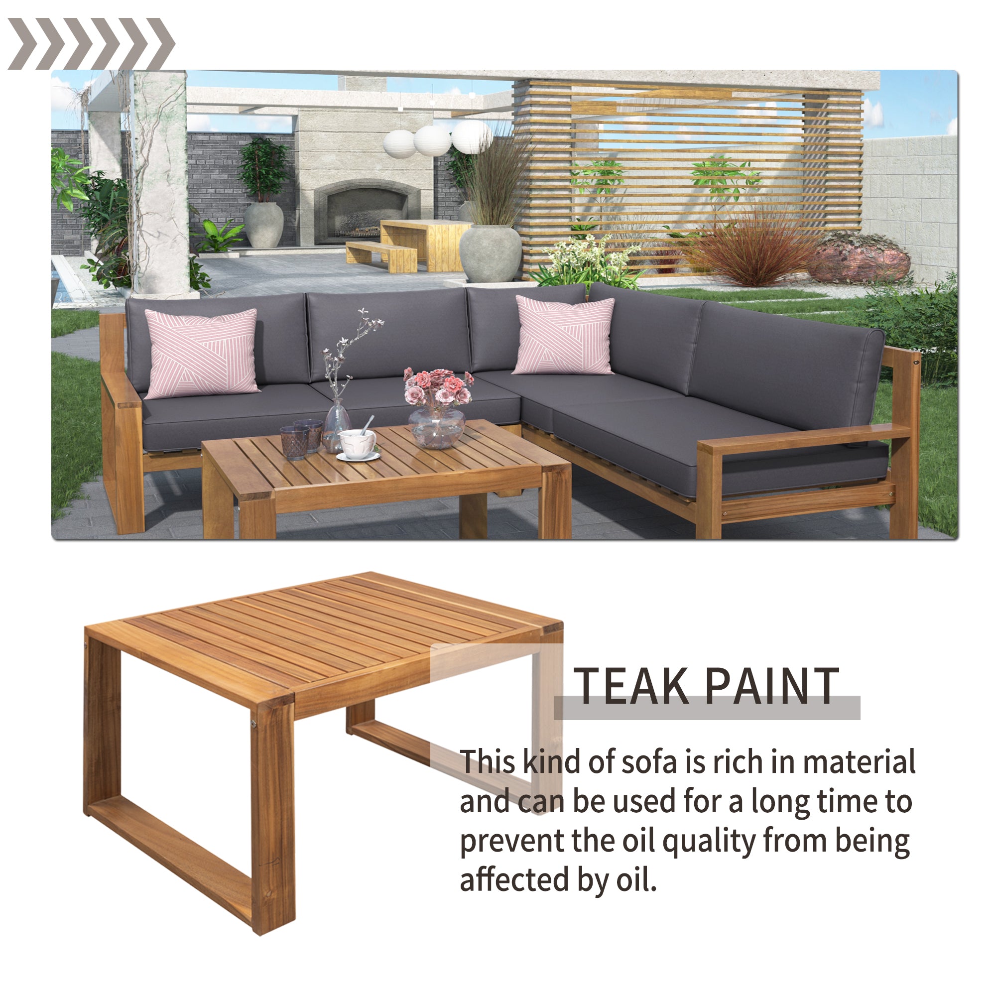 3 Piece Outdoors Pine Symmetrical Patio Sectional and Grey Cushions