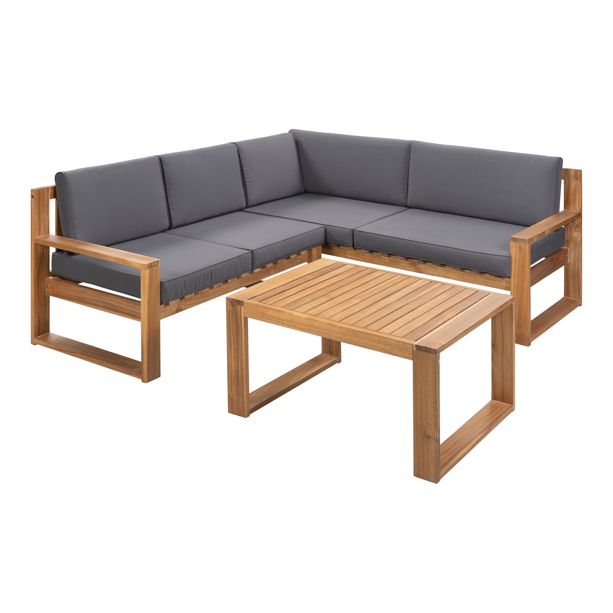 3 Piece Outdoors Pine Symmetrical Patio Sectional and Grey Cushions